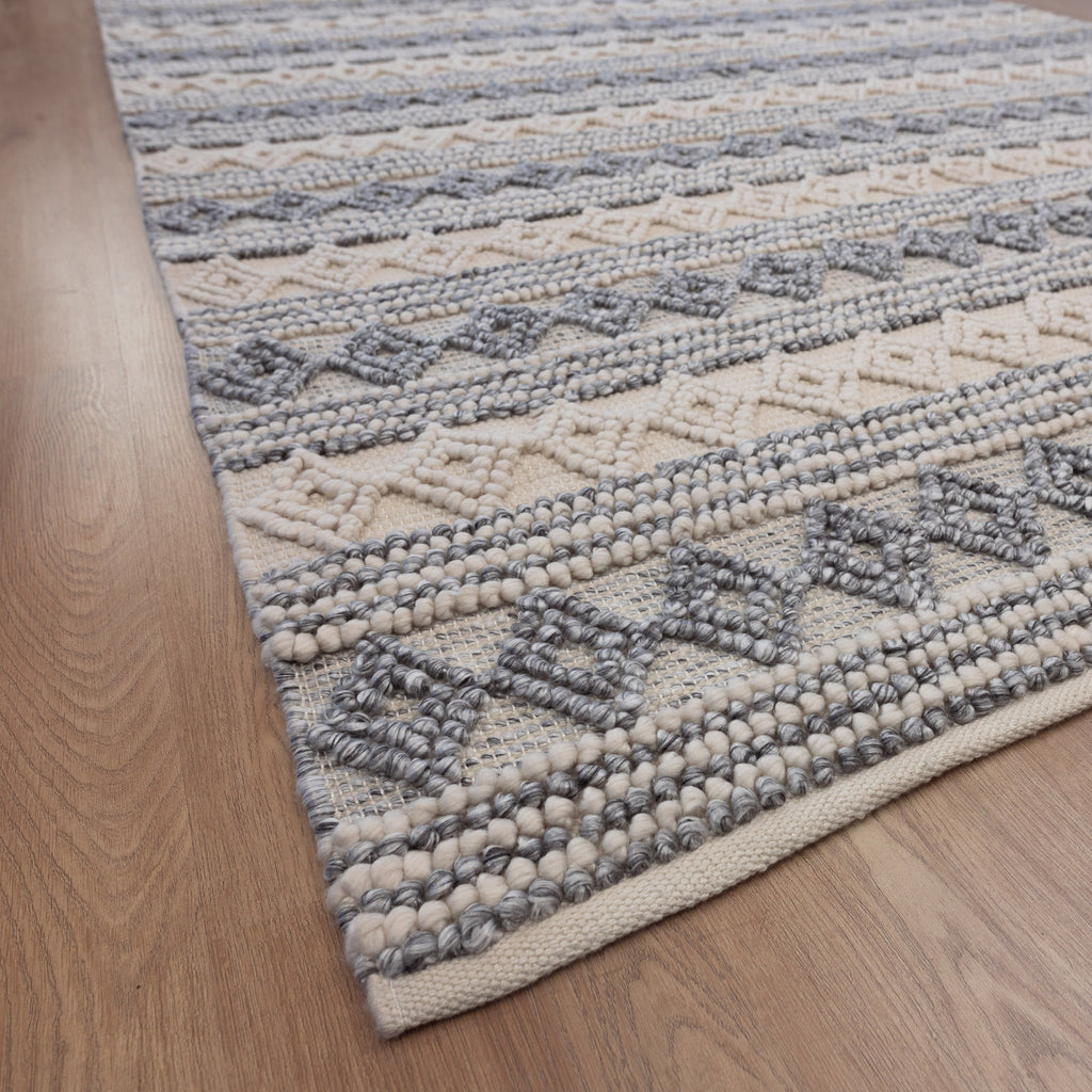 Ellie Handwoven Floor Rug - Eco-Friendly PET Wool in Blue & Natural