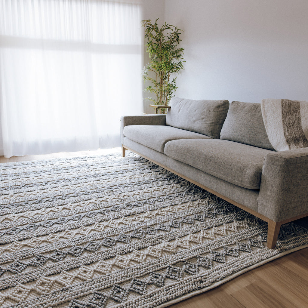 Ellie Handwoven Floor Rug - Eco-Friendly PET Wool in Blue & Natural
