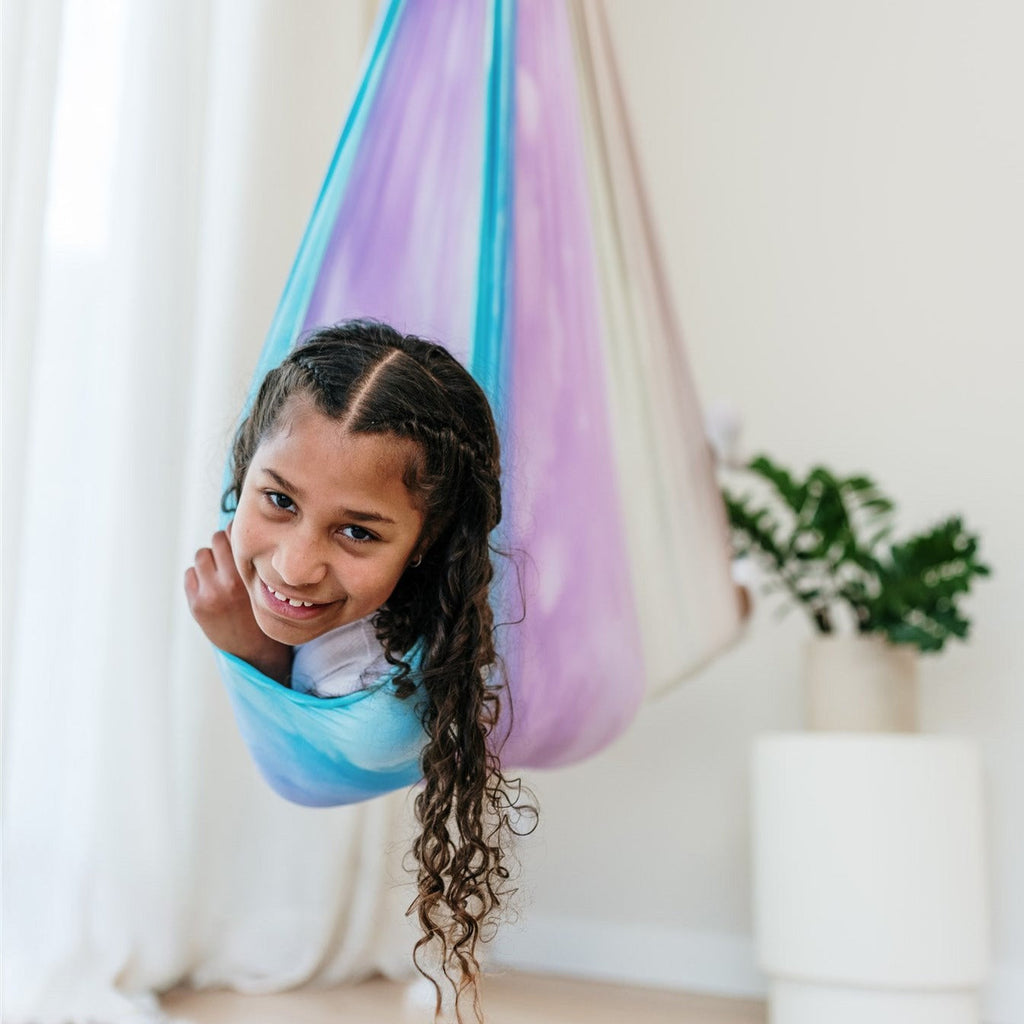 Cozy Cocoon Therapy Swing - Colorful Tie Dye Rainbow for Kids