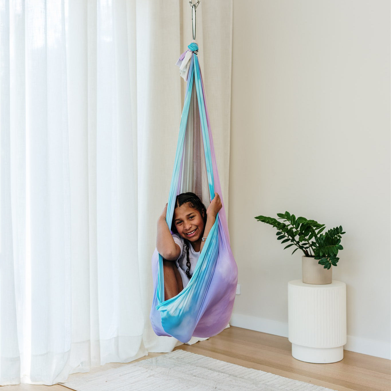 Cozy Cocoon Therapy Swing - Colorful Tie Dye Rainbow for Kids