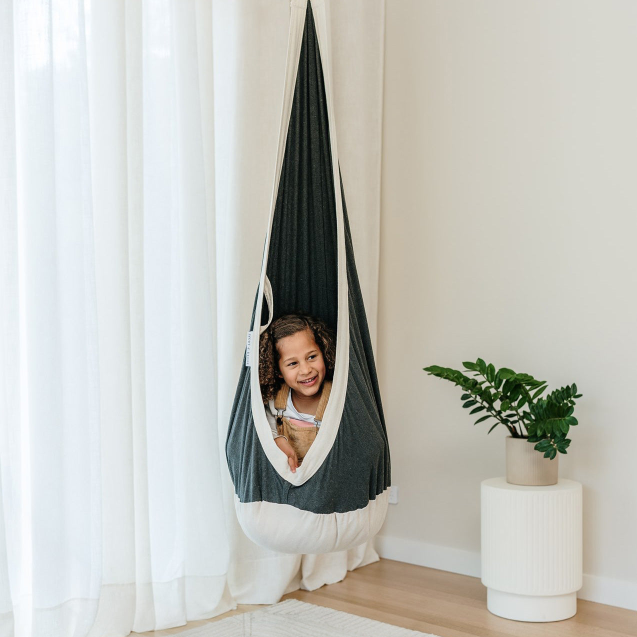 Cozy Cocoon Therapy Swing for Kids - Charcoal & White Trim