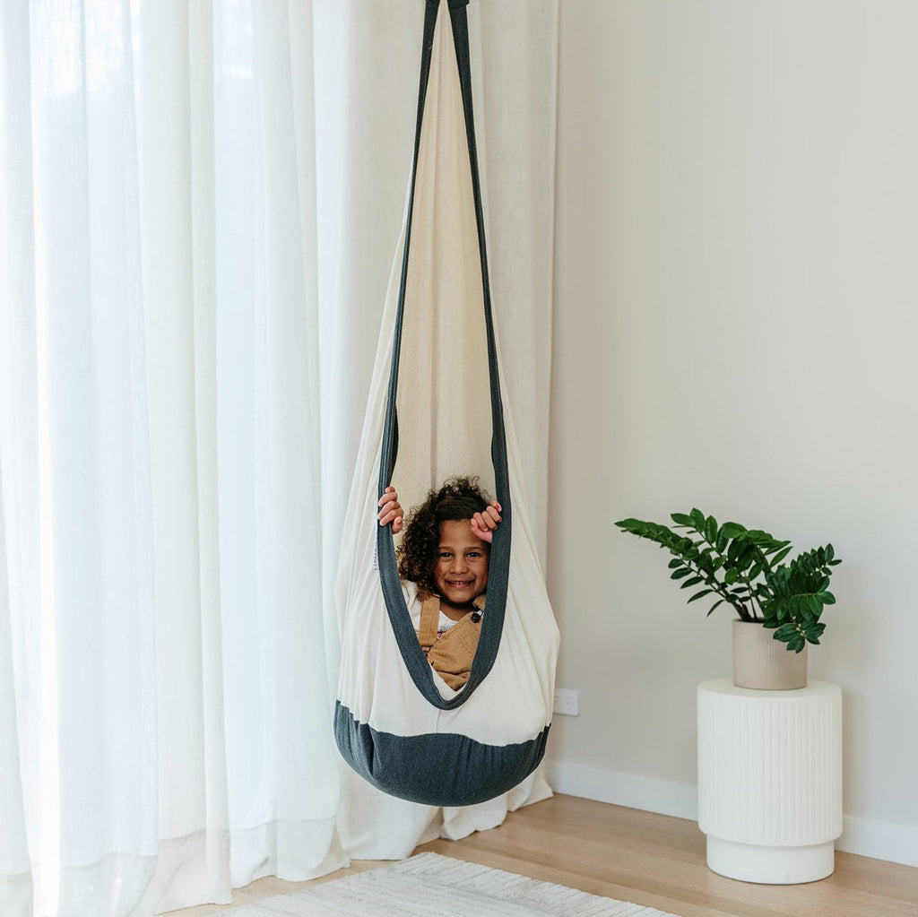 Ivory & Deene Cosy Cocoon Therapy Swing - Natural White & Charcoal Trim