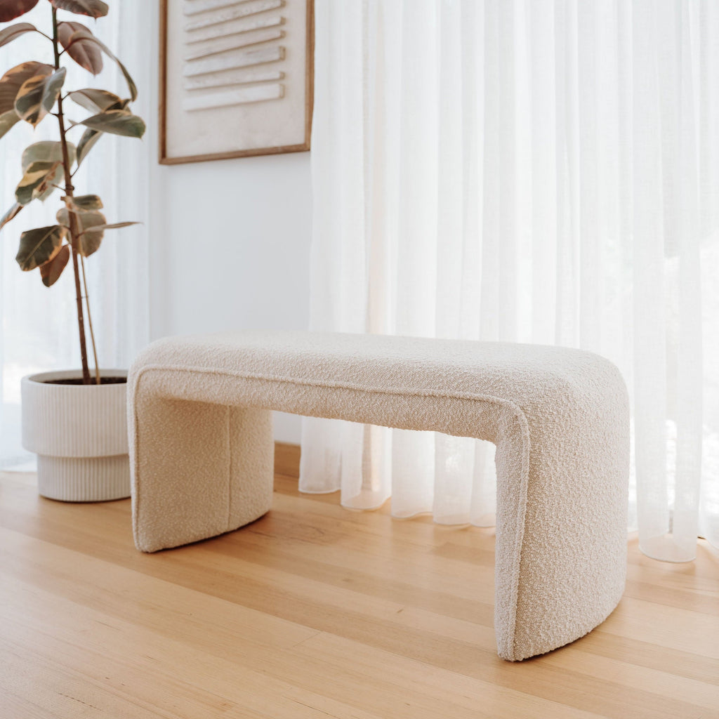 Chic Champagne Boucle Bench Seat - Stylish & Versatile