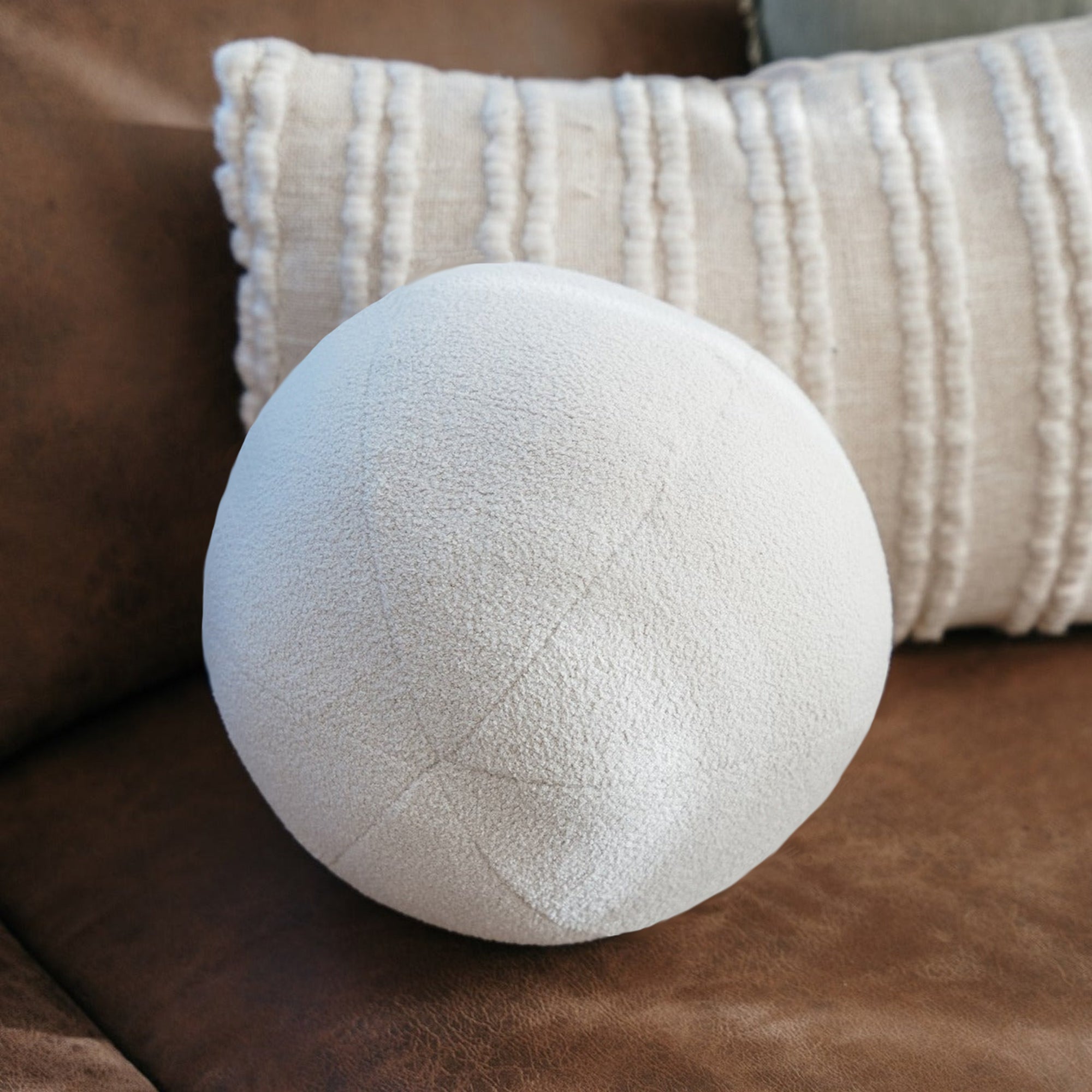 Brooklyn Boucle Ball Cushion - Stylish White Decor Accent