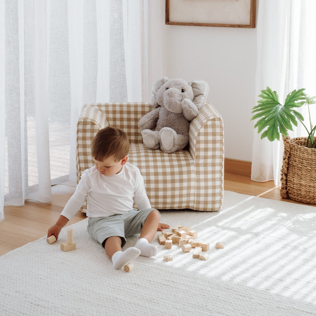 DreamPod® Latte Gingham Kids Beanbag Chair for Ultimate Comfort