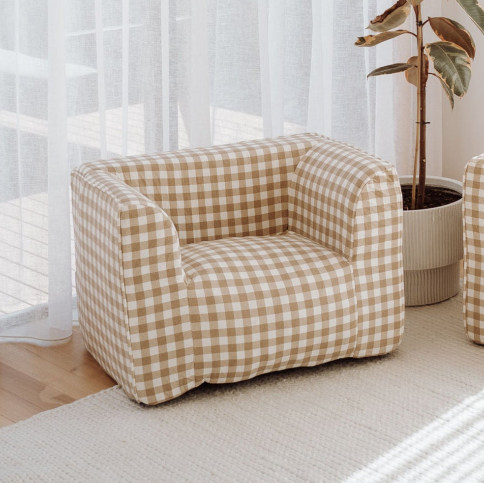 DreamPod® Latte Gingham Kids Beanbag Chair for Ultimate Comfort