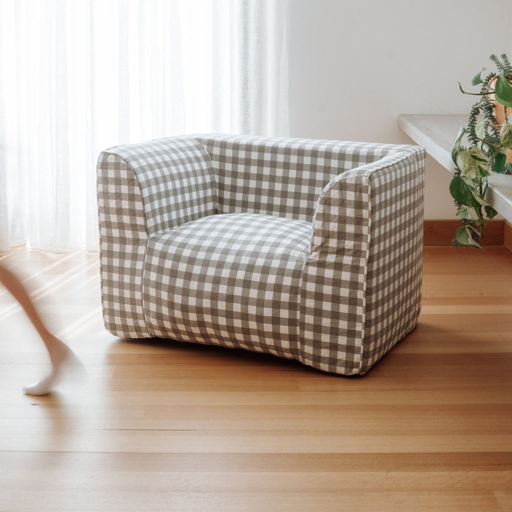 DreamPod® Kids Beanbag Chair - Cozy Grey Gingham for Ultimate Relaxation