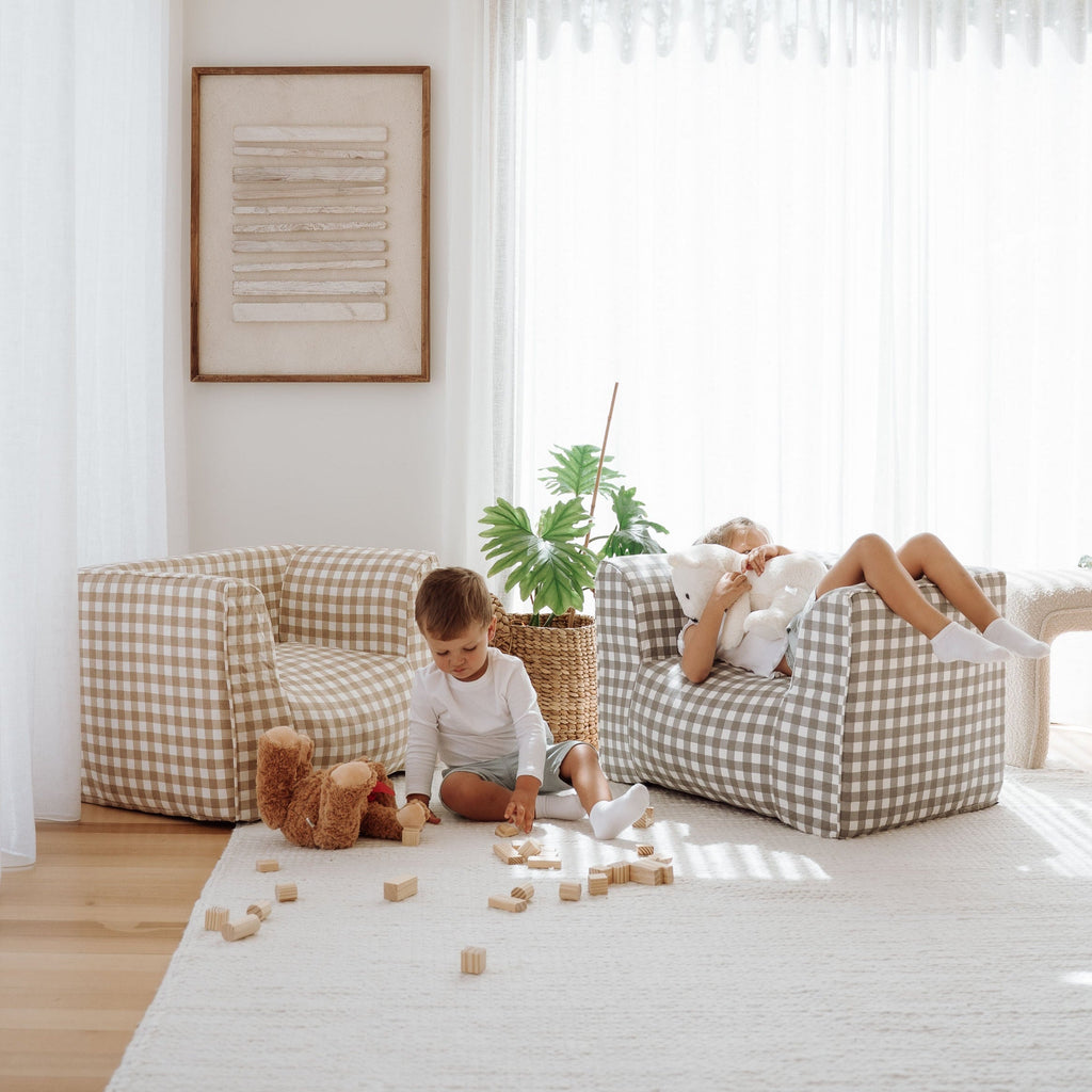 DreamPod® Kids Beanbag Chair - Cozy Grey Gingham for Ultimate Relaxation