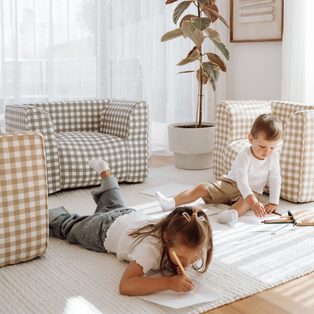 DreamPod® Kids Beanbag Chair - Cozy Grey Gingham for Ultimate Relaxation