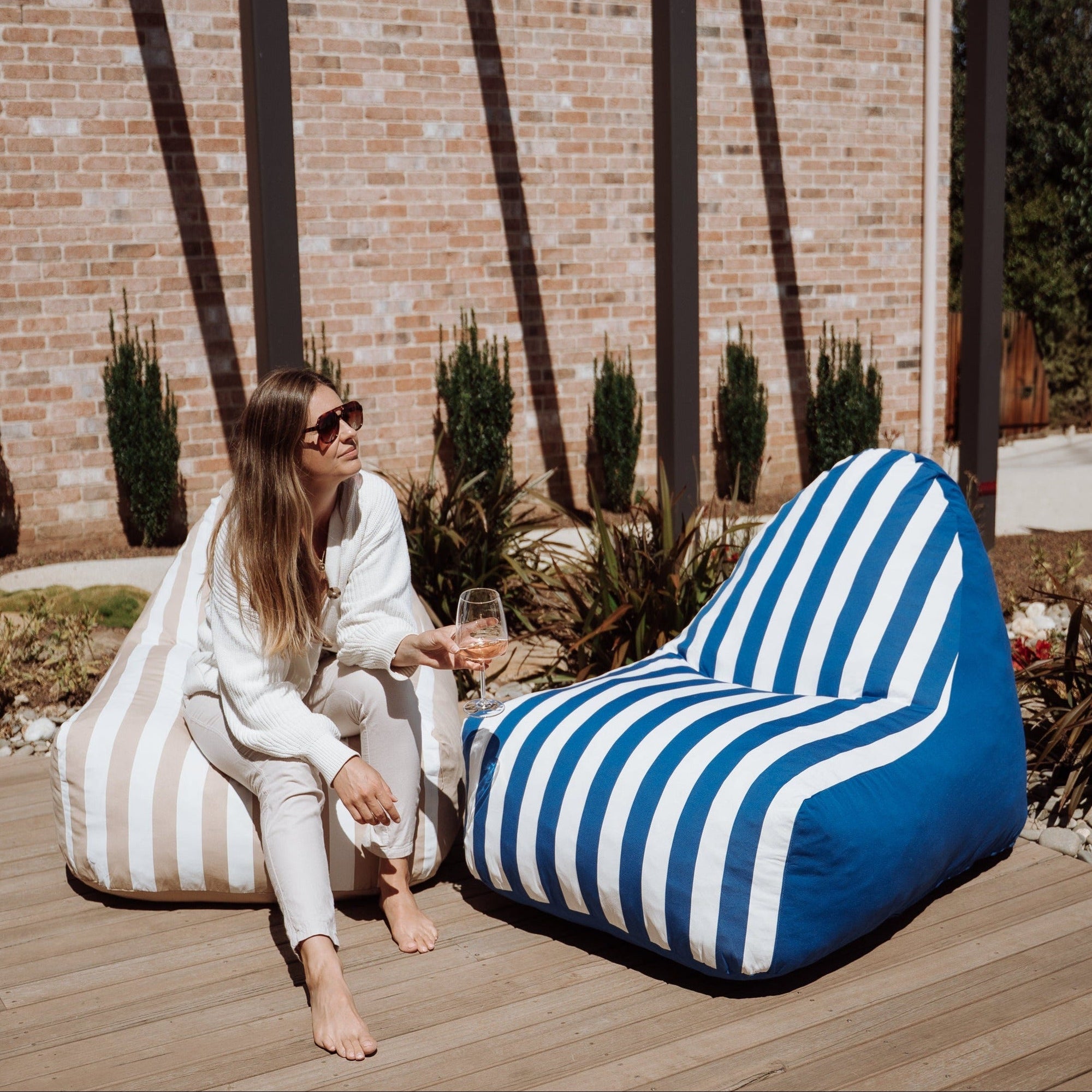 DreamPod® Cruz Outdoor Bean Bag - Latte Stripe Comfort