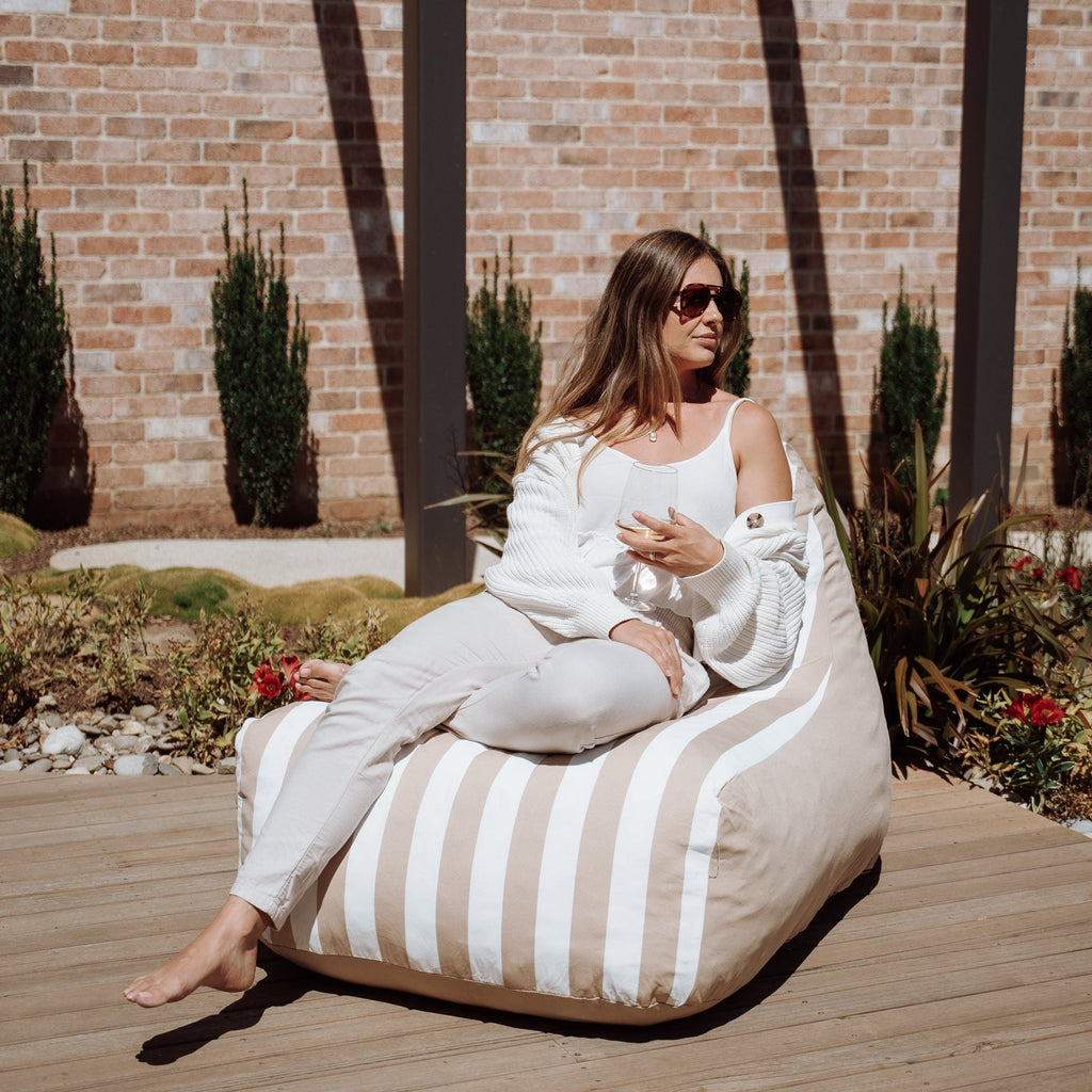 DreamPod® Cruz Outdoor Bean Bag - Latte Stripe Comfort
