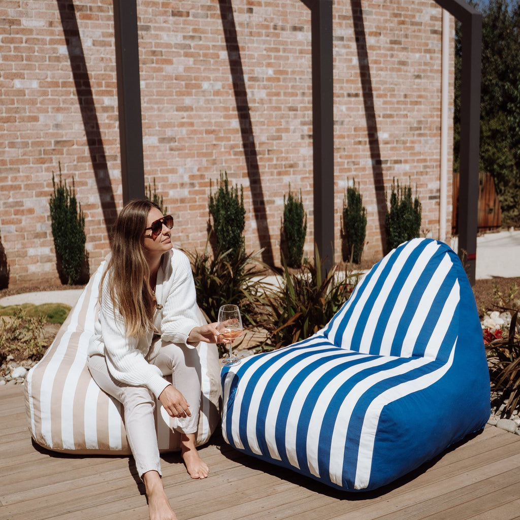 DreamPod® Cruz Outdoor Bean Bag - Ocean Blue & White Stripes