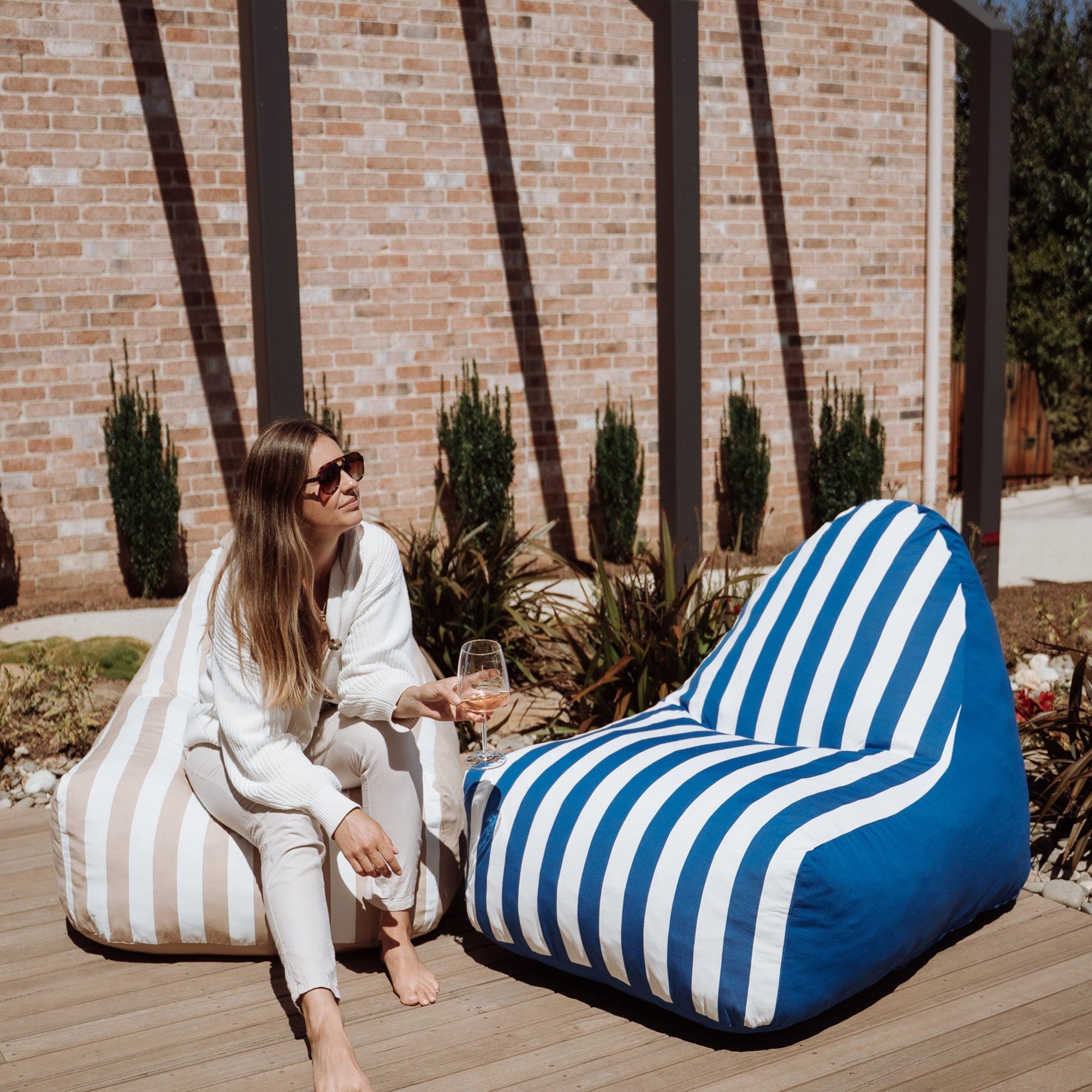 DreamPod® Cruz Outdoor Bean Bag - Ocean Blue & White Stripes