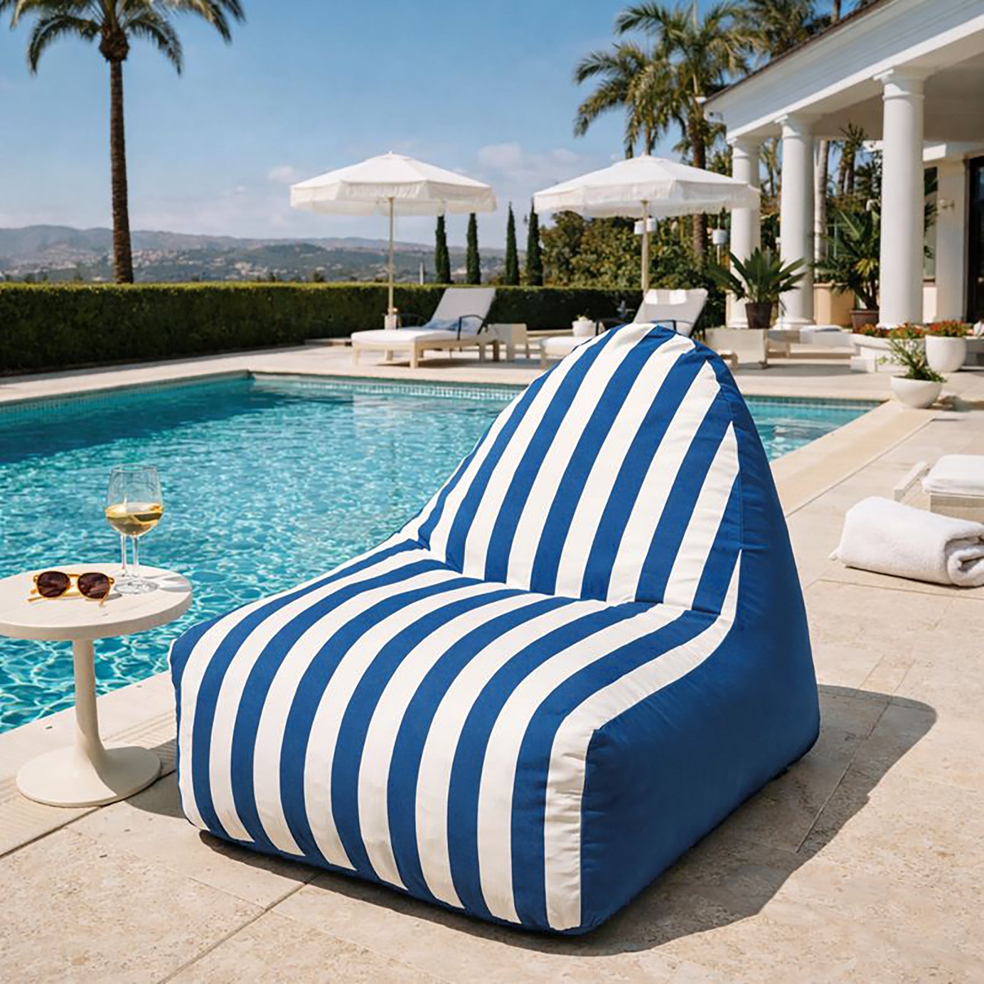 DreamPod® Cruz Outdoor Bean Bag - Ocean Blue & White Stripes