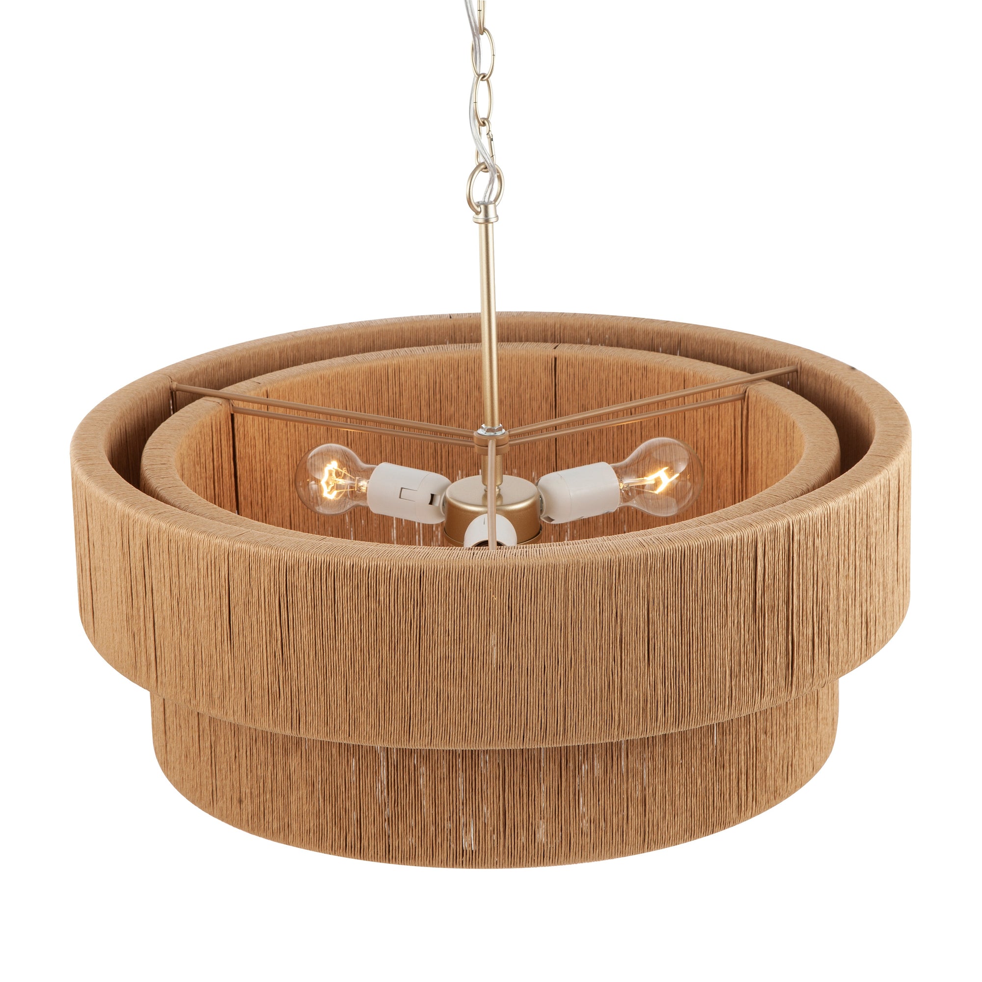 Sorrento Double Tiered Rope Chandelier - Natural & Gold Accent
