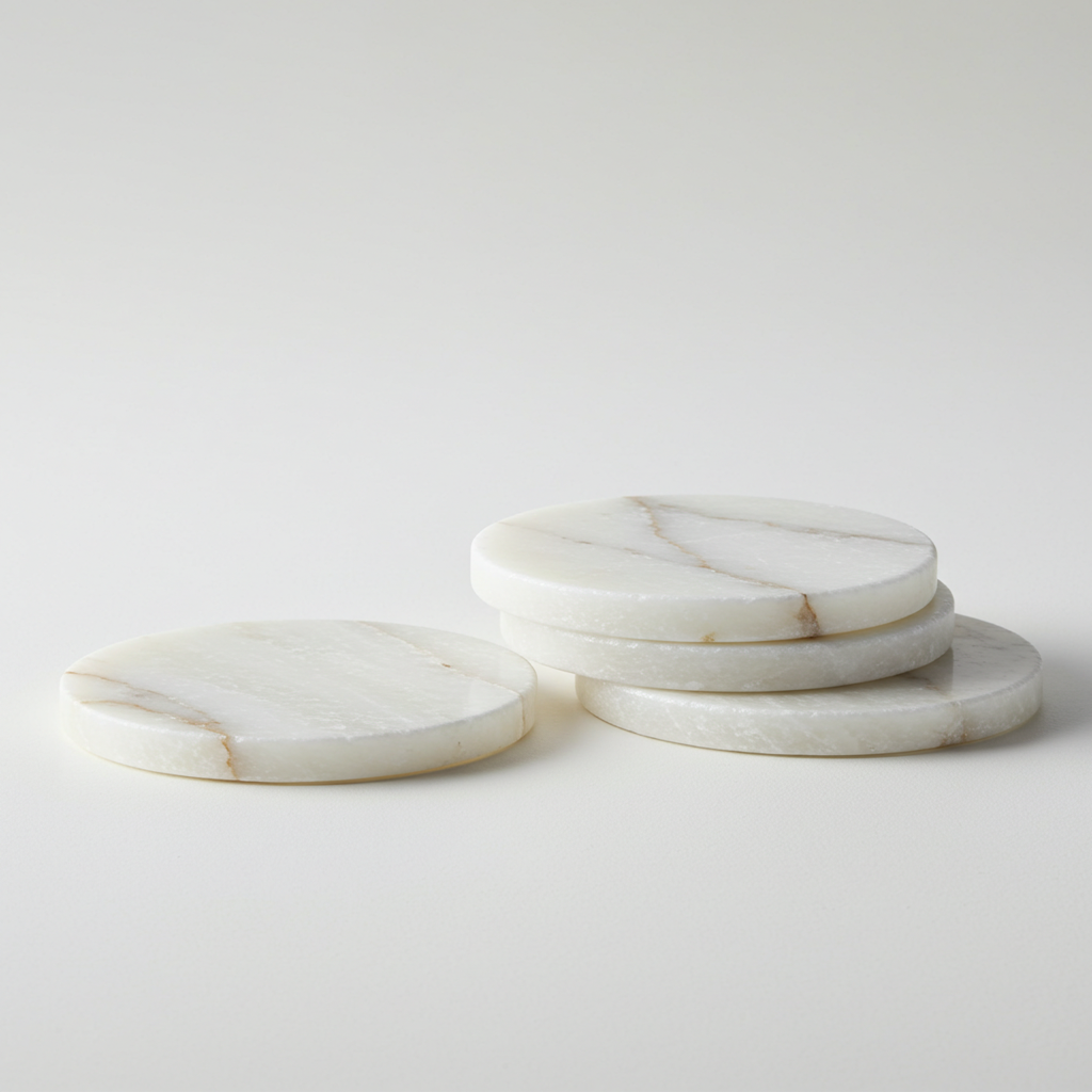 Elegant Alabaster Marble Coaster Set - 4 Unique Pieces