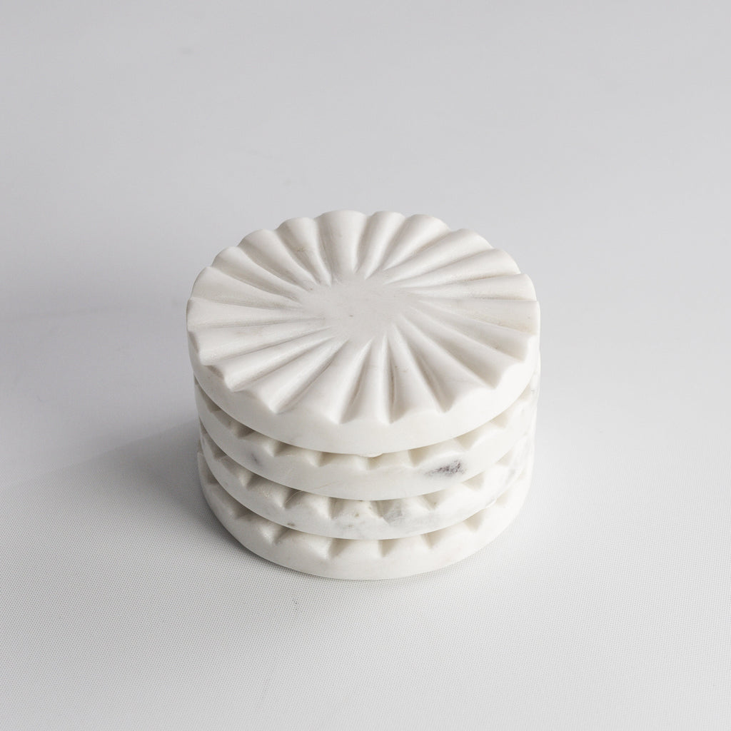 Elegant Scalloped Marble Coaster Set - Set of 4
