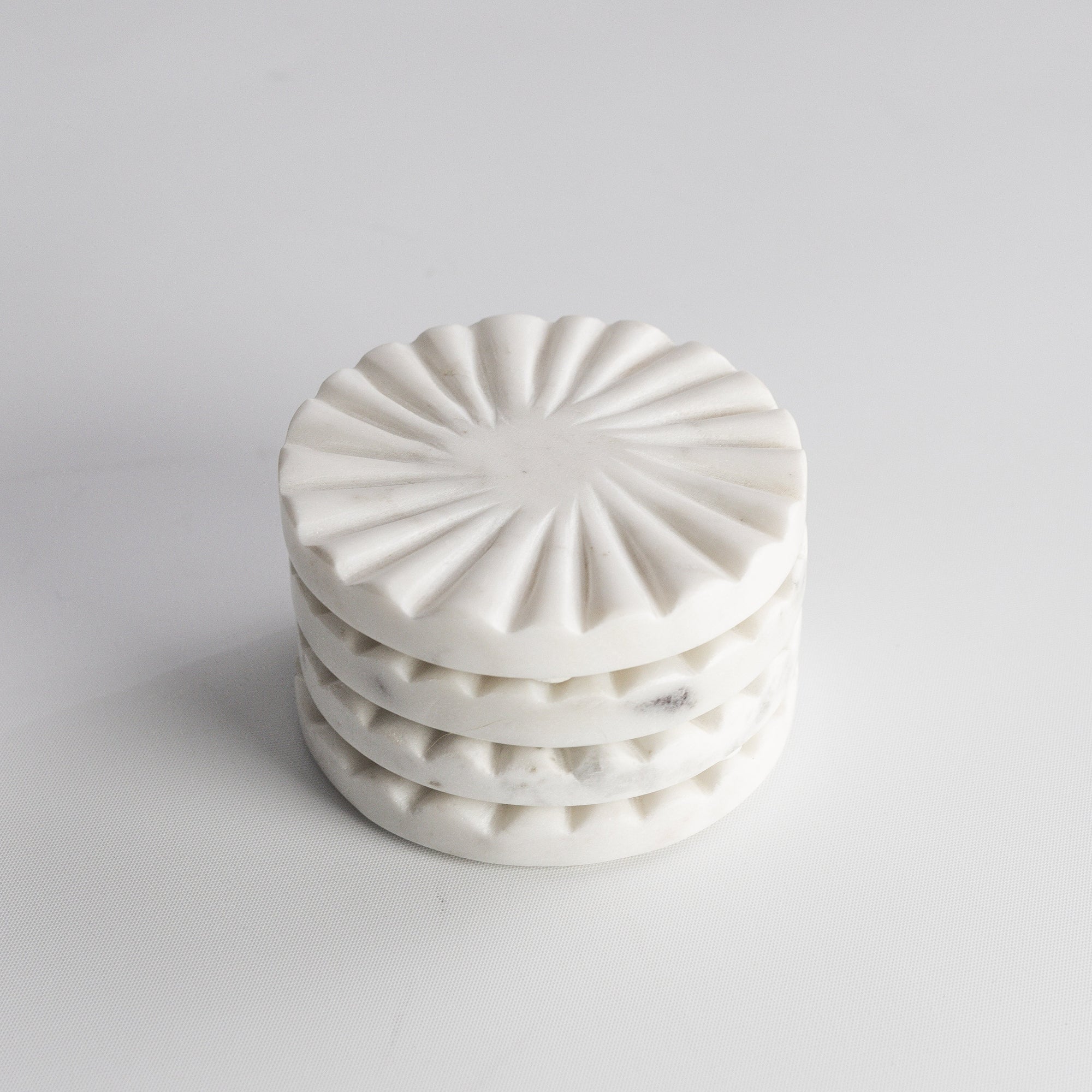 Elegant Scalloped Marble Coaster Set - Set of 4