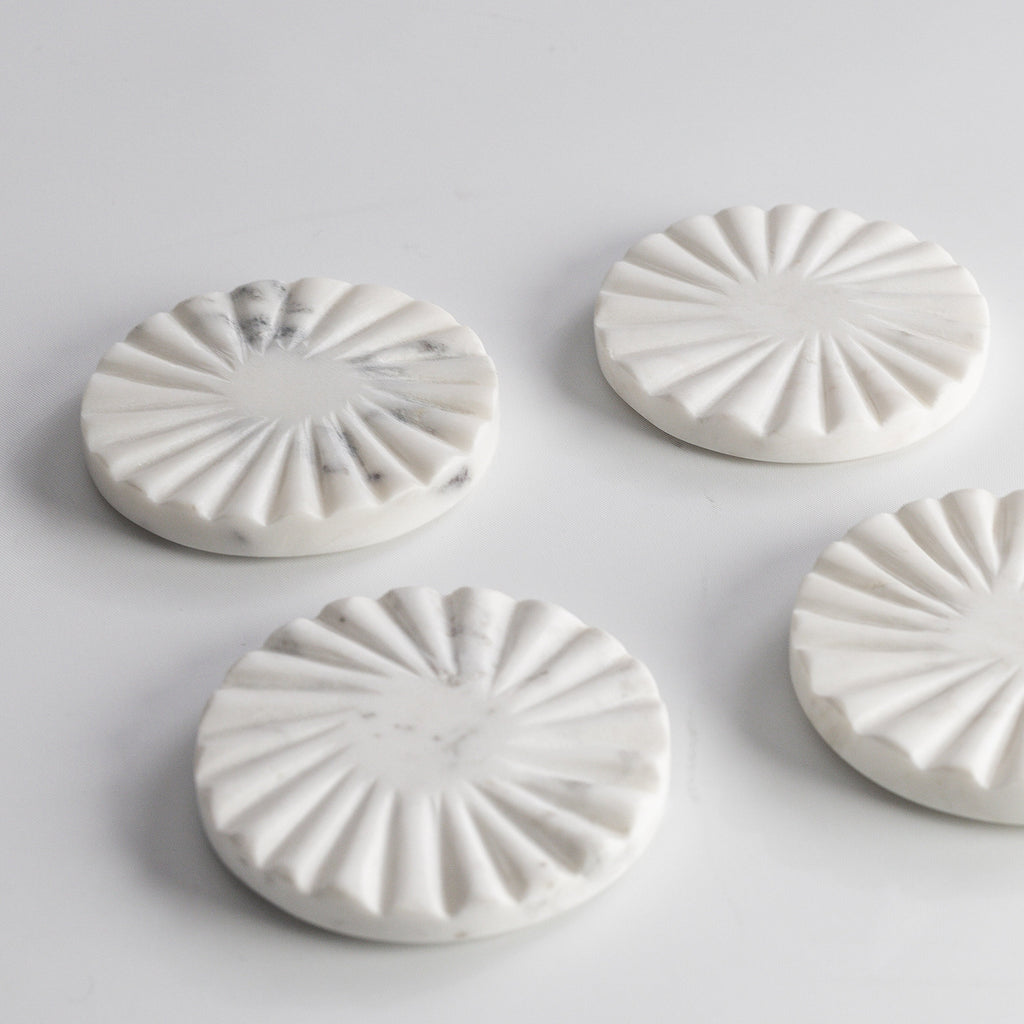 Elegant Scalloped Marble Coaster Set - Set of 4