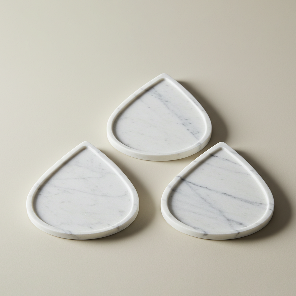 Elegant White Marble Raindrop Coaster Set for Stylish Surfaces