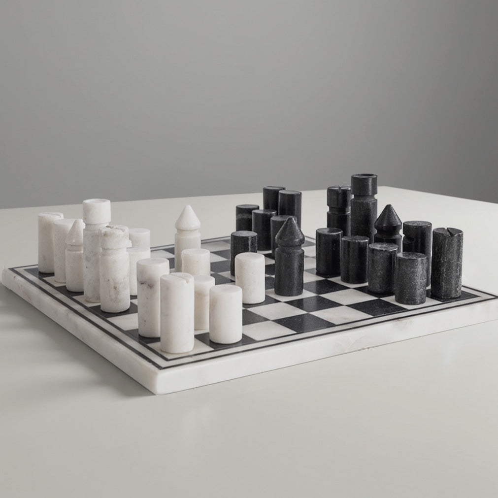 Luxurious Inlay Marble Chess Set - Hand-Carved Elegance