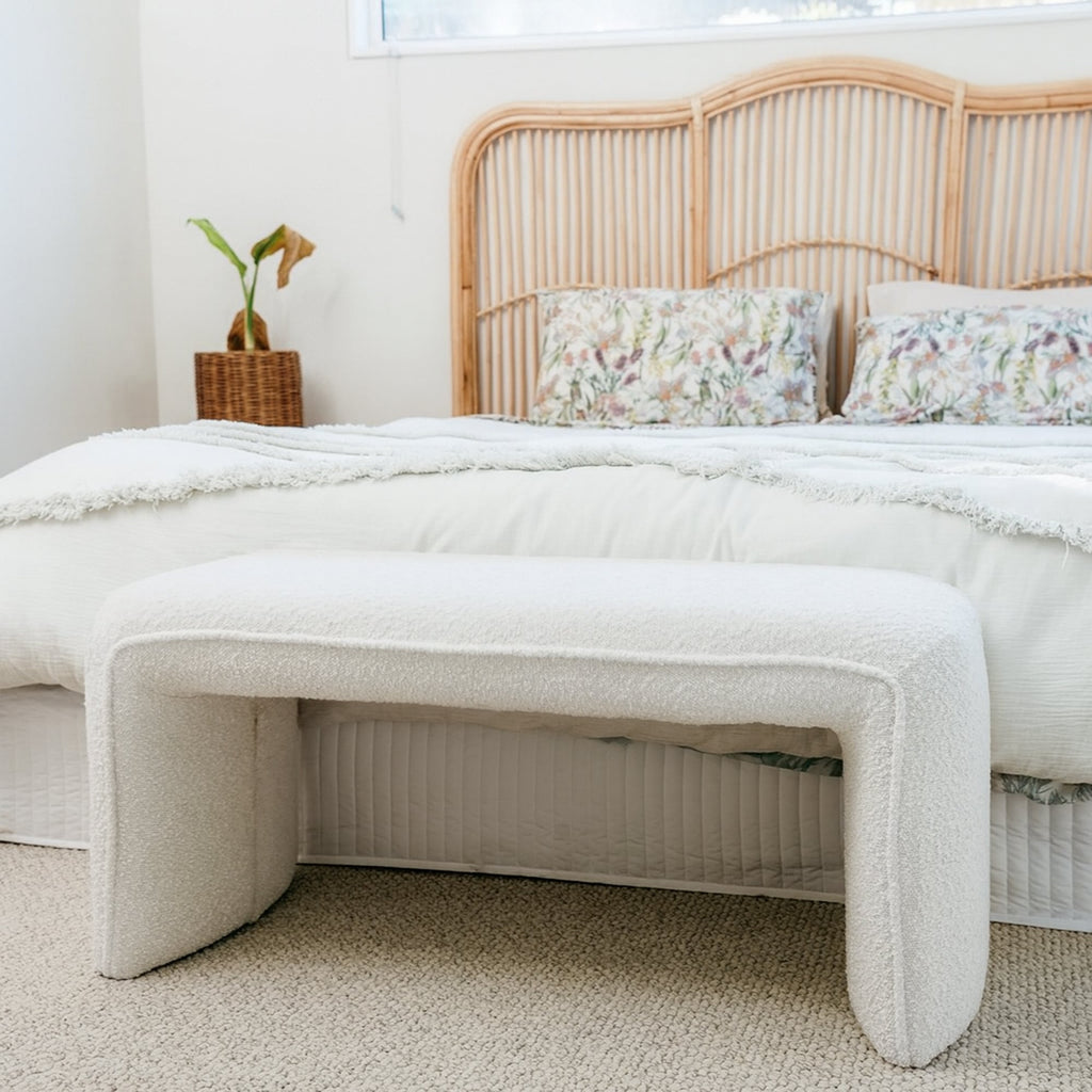 Stylish Denver Boucle Bench Seat in White - Modern Comfort