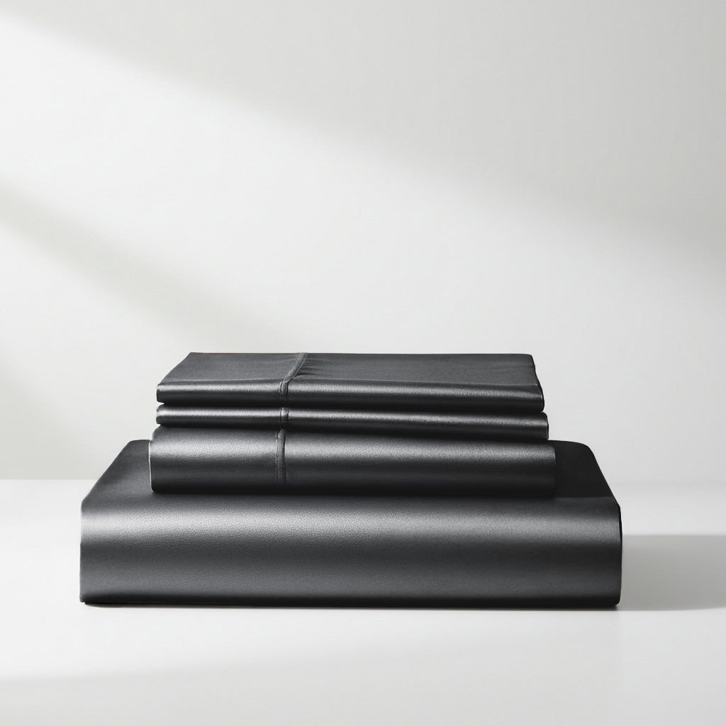 Luxurious Charcoal Grey Satin Sheet Set - Deep Pocket Comfort