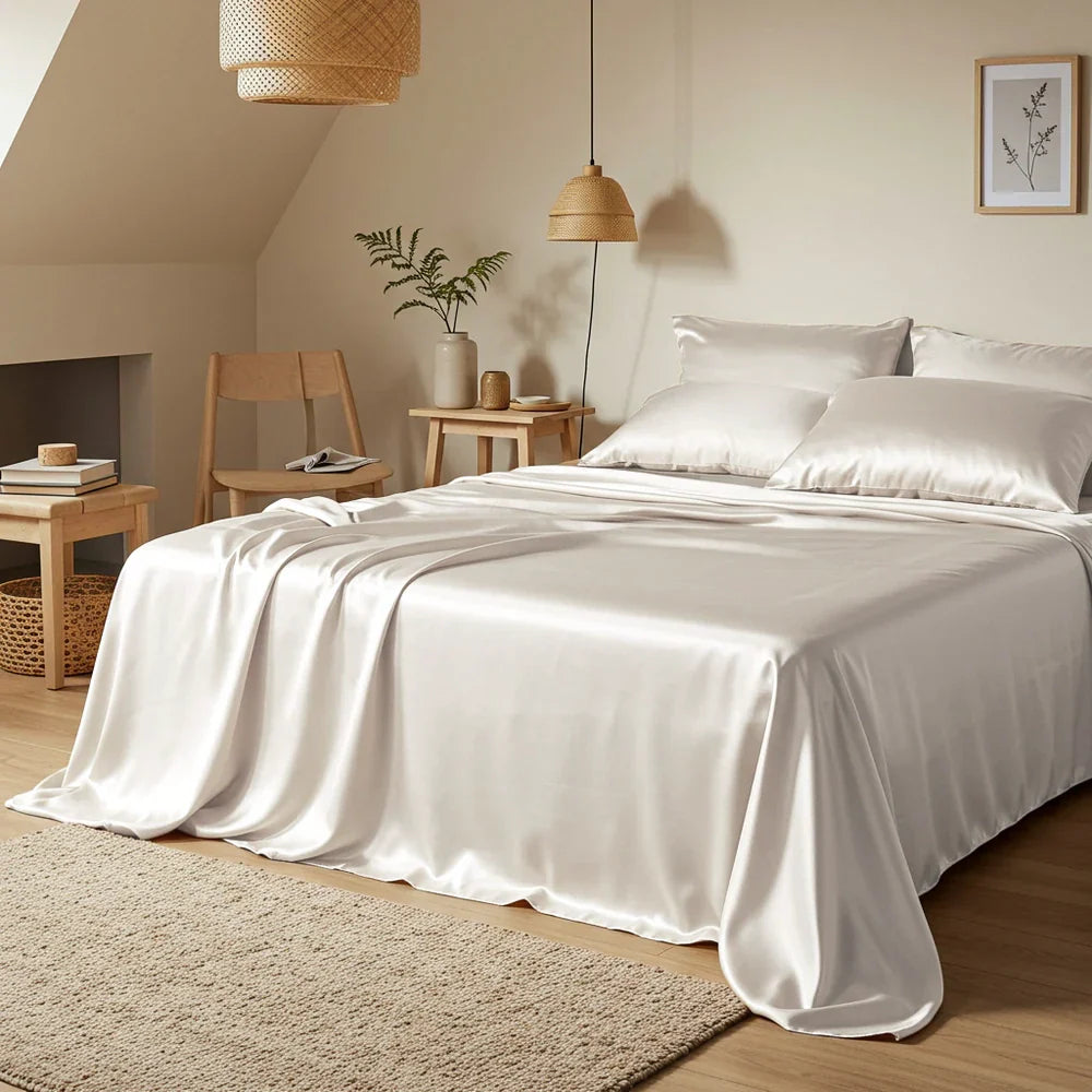 Luxurious Ivory Cream Satin Sheet Set – Deep Pocket & Easy Care