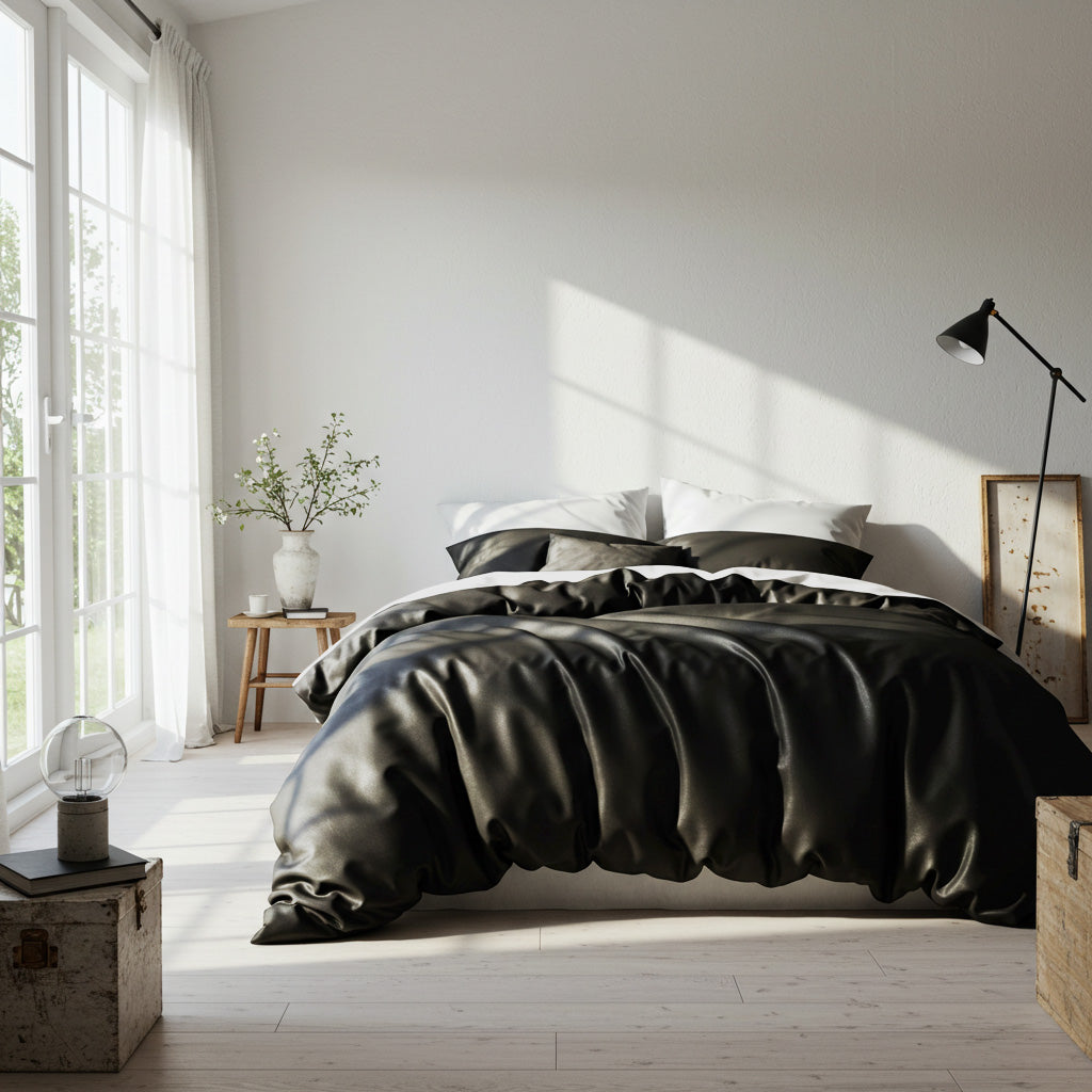 Luxury Black Satin Quilt Cover Set - Elegant & Easy Care
