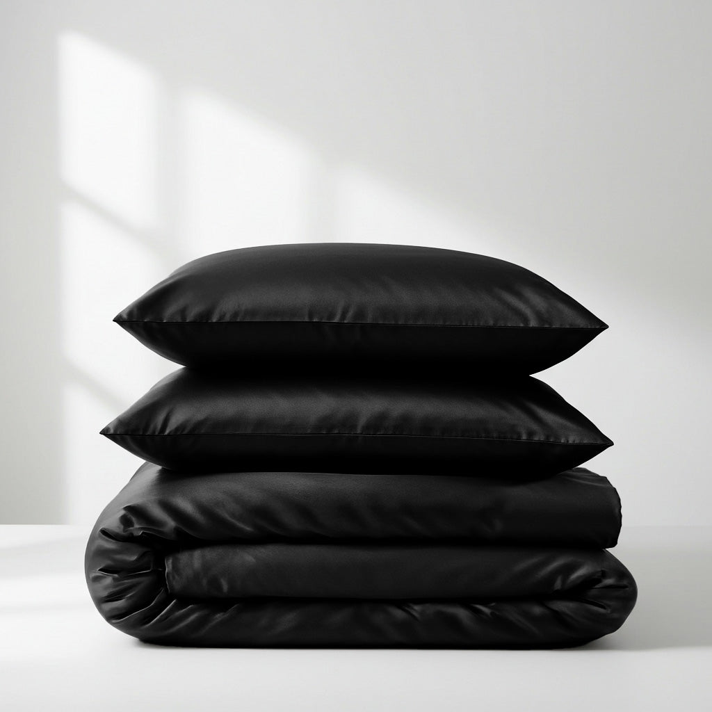 Luxury Black Satin Quilt Cover Set - Elegant & Easy Care