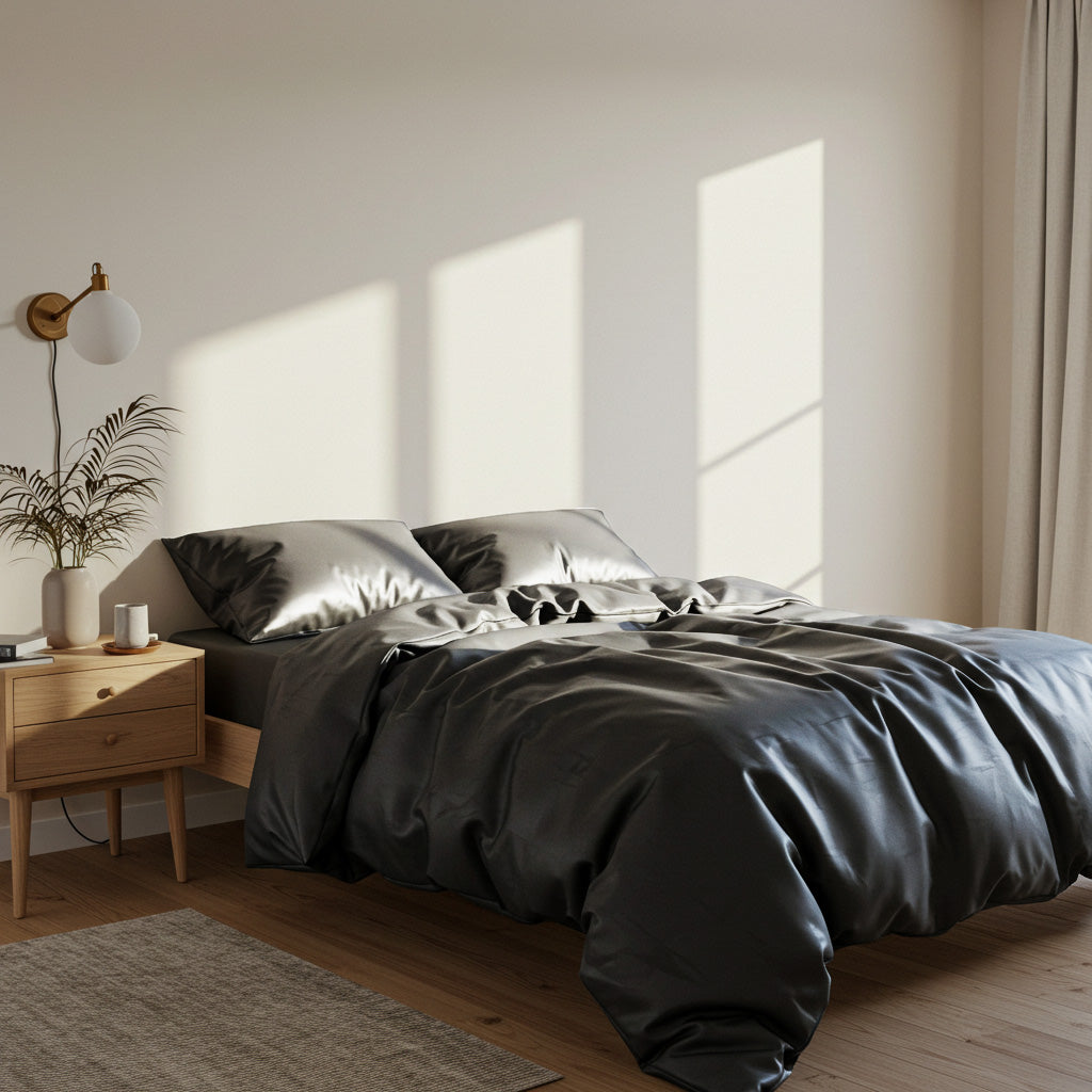 Satin Quilt Cover - Charcoal Grey