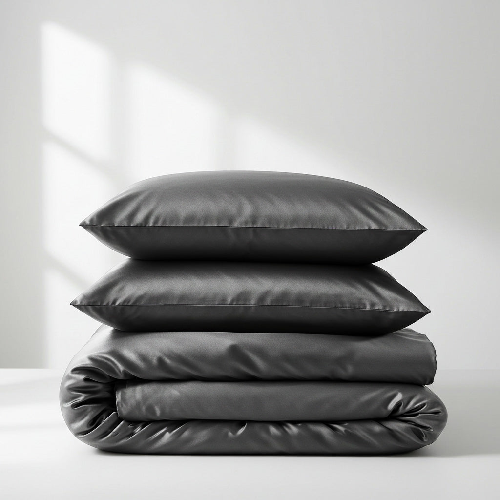 Luxury Charcoal Grey Satin Quilt Cover Set - Soft & Durable