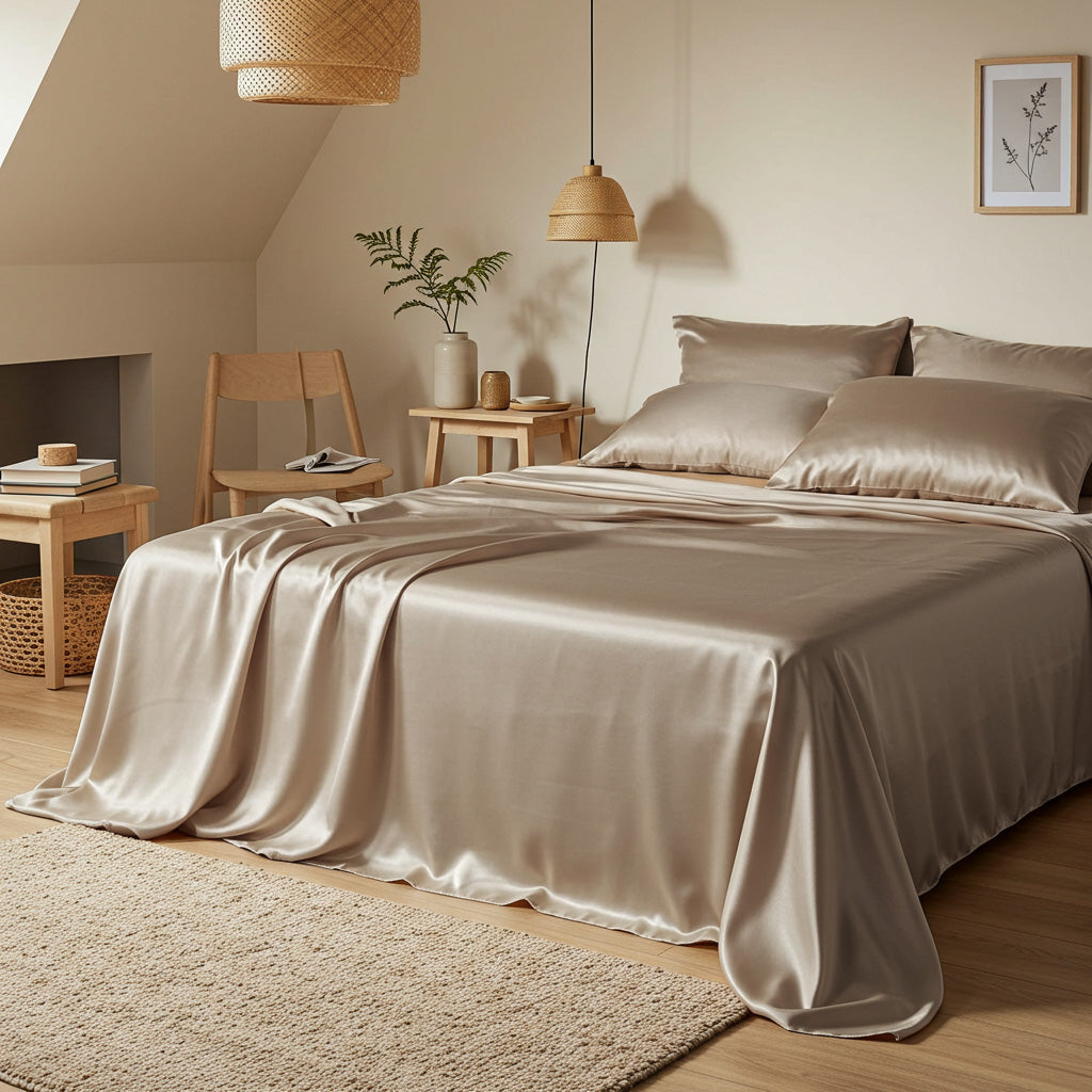 Luxurious Satin Sheet Set - Champagne Latte for Ultimate Comfort