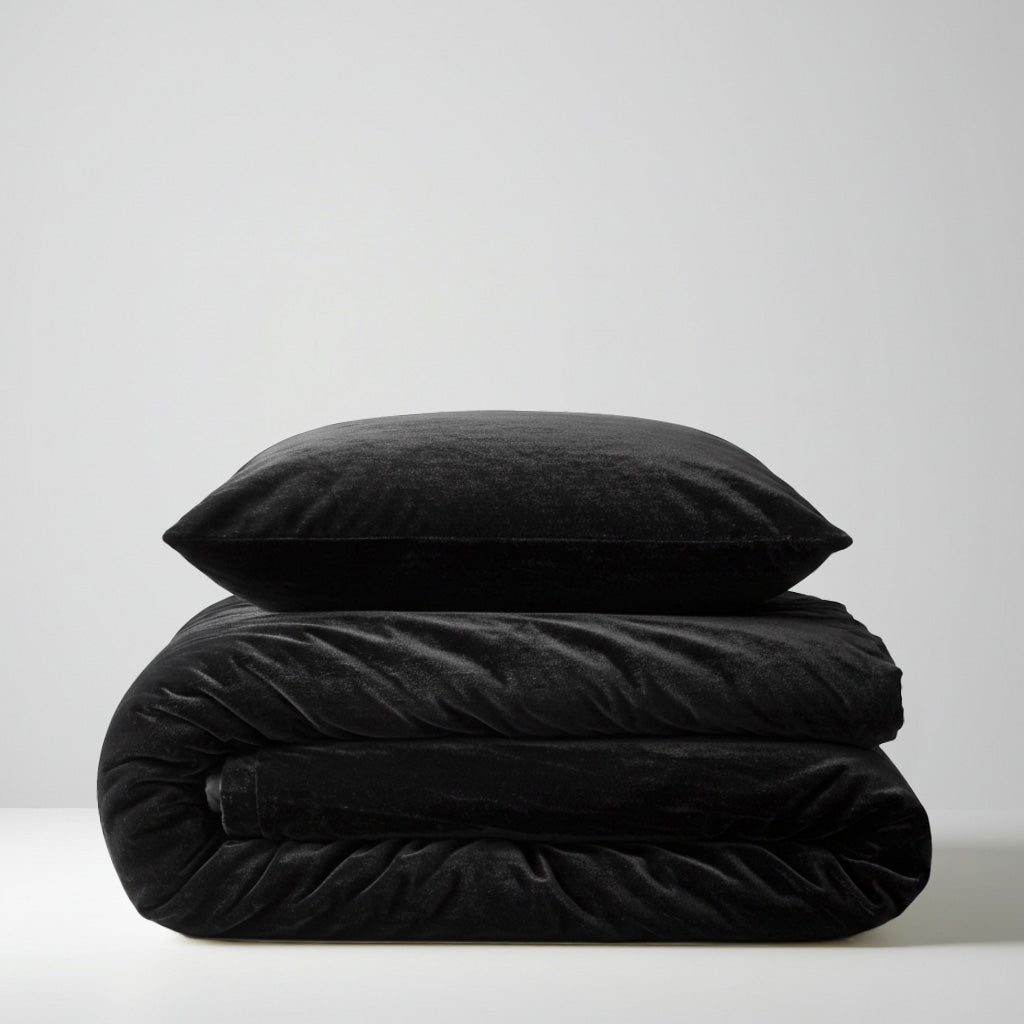 Luxurious Faux Velvet Fur Quilt Cover Set - Black