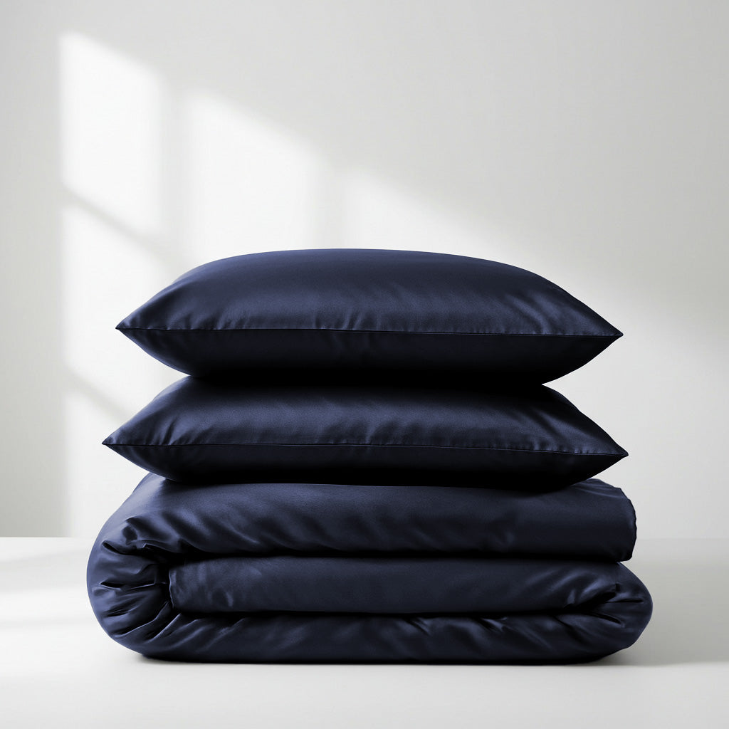 Luxurious Navy Blue Satin Quilt Cover | Easy Care Bedding