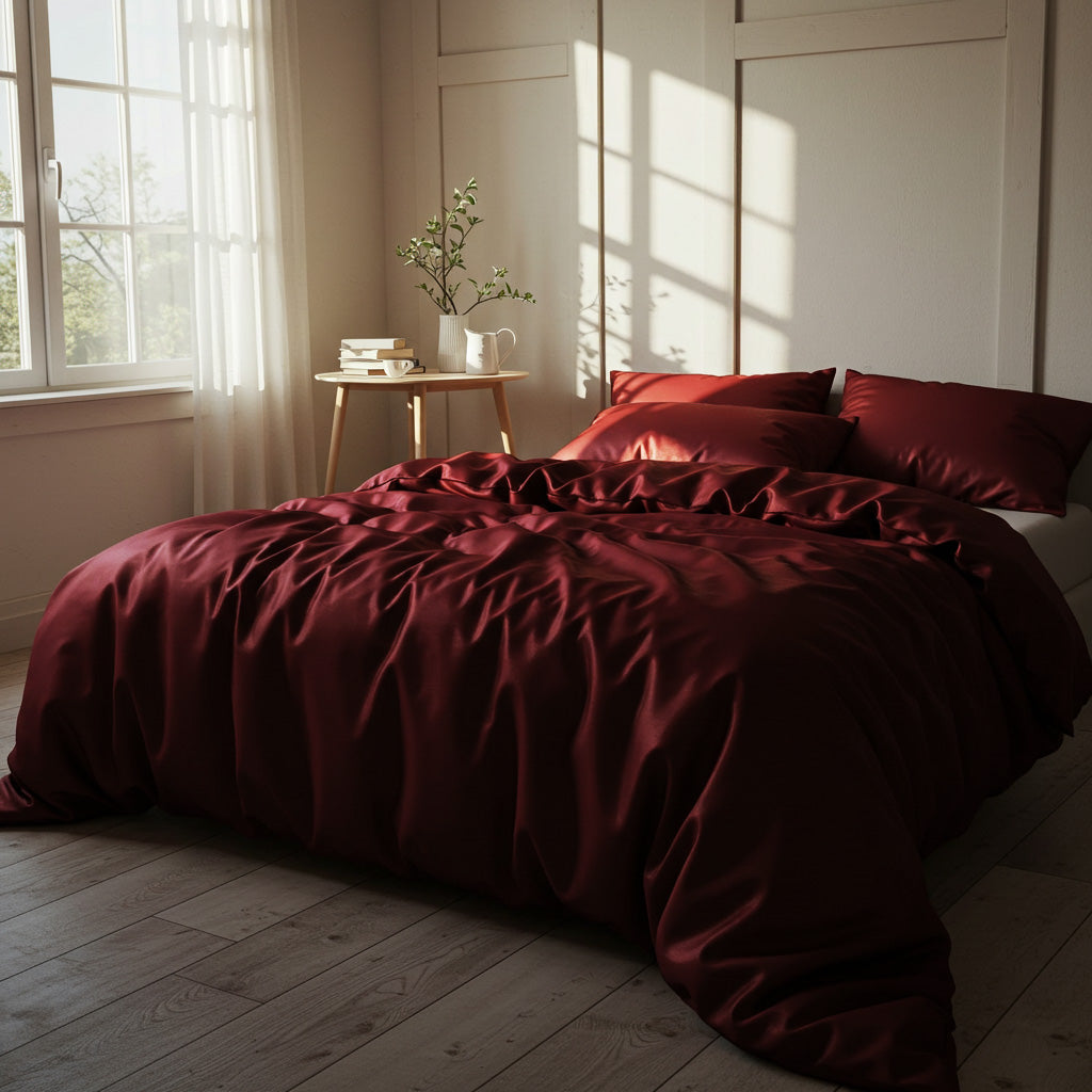 Luxurious Wine Red Satin Quilt Cover | King & Queen Sizes