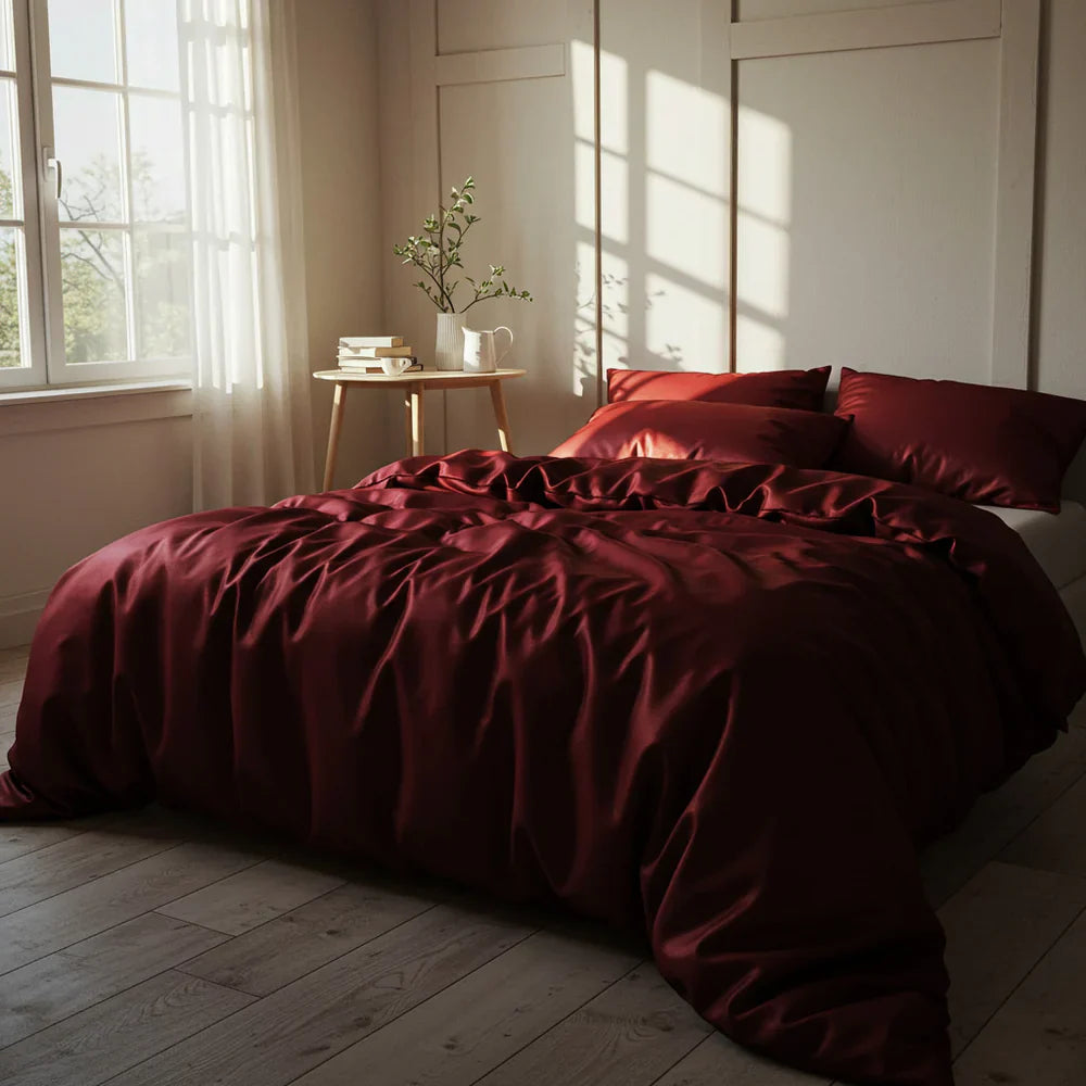 Luxury Wine Red Satin Quilt Cover - King Size - Easy Care