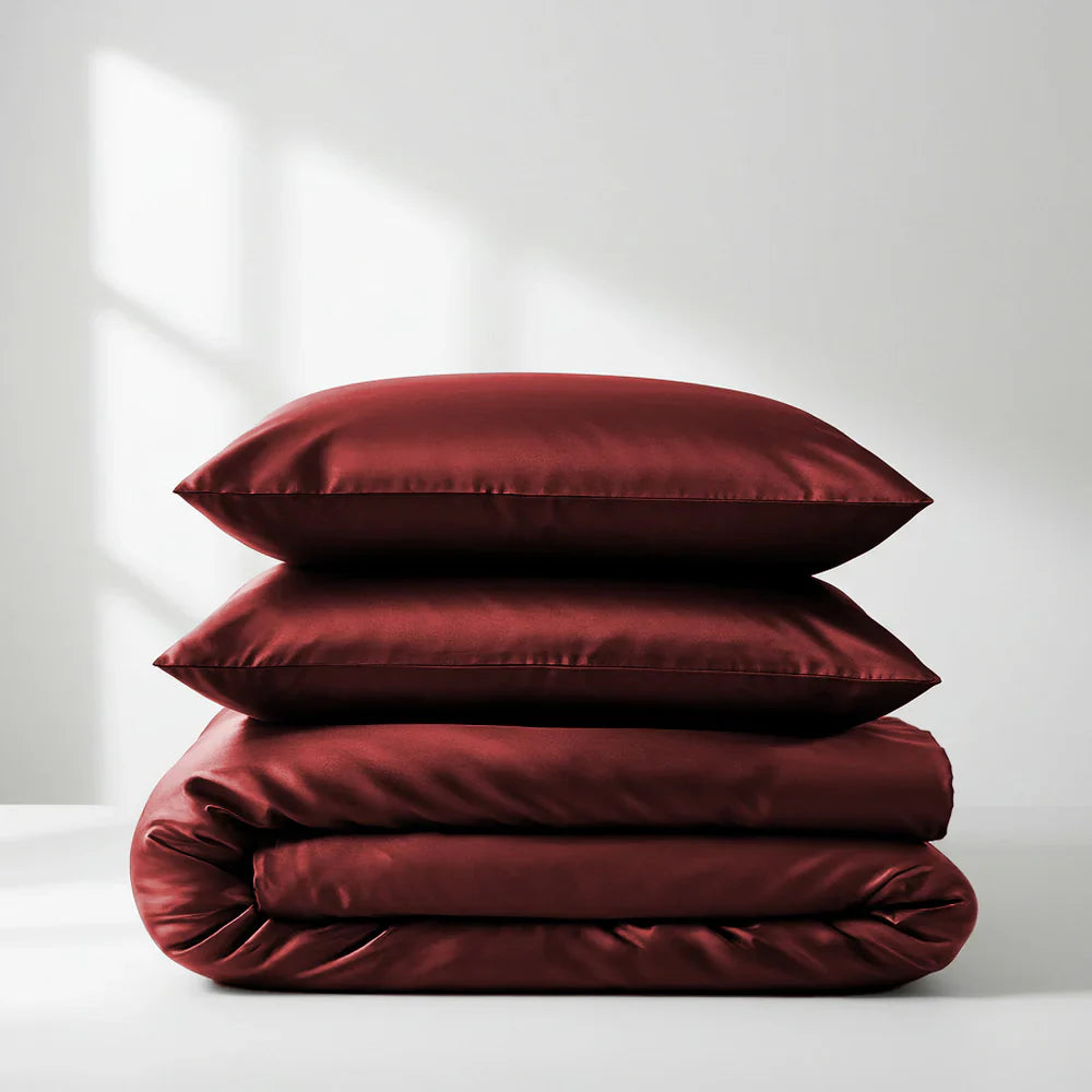 Luxury Wine Red Satin Quilt Cover - King Size - Easy Care