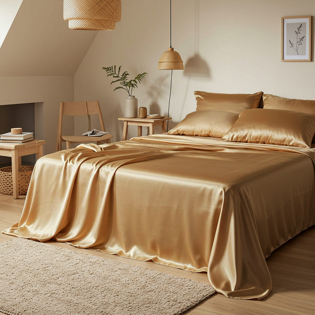 Luxurious Veuve Gold Satin Sheet Set - Comfort & Style