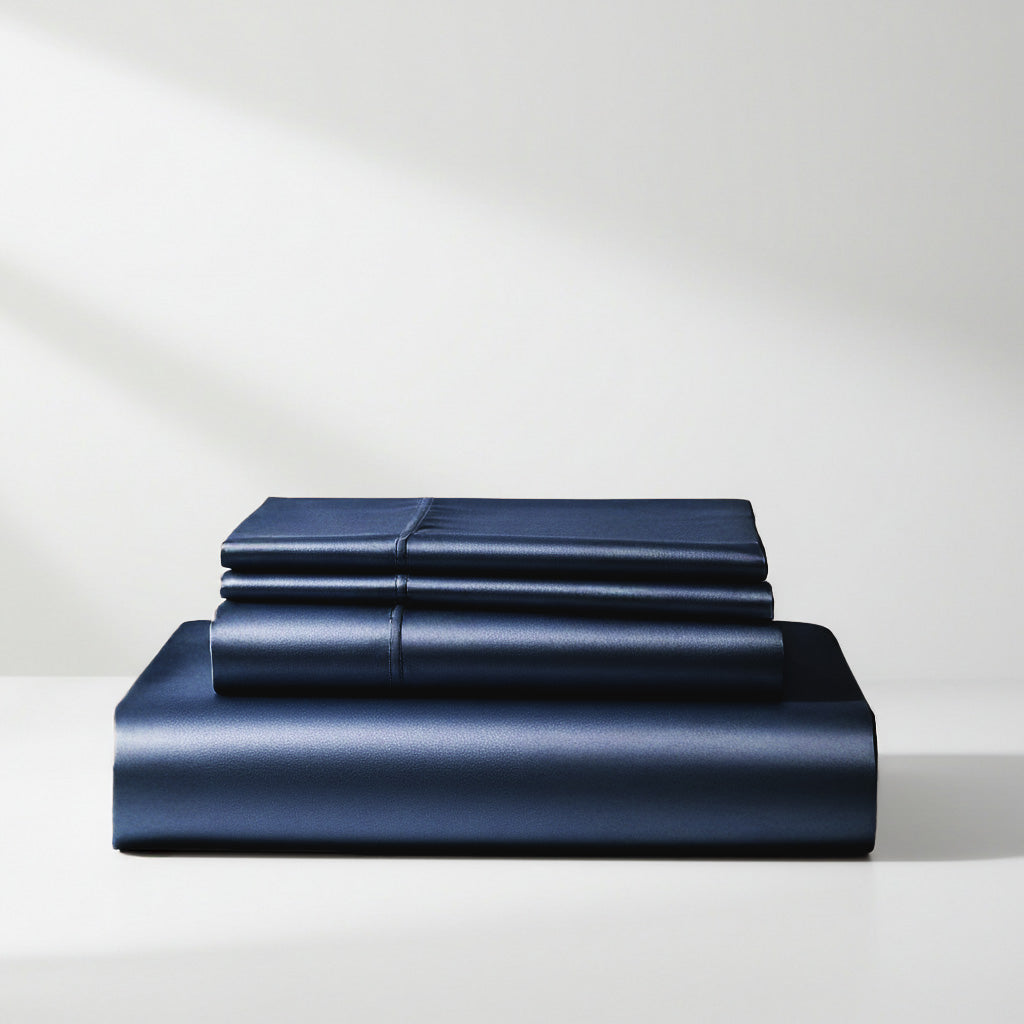 Luxury Navy Blue Satin Sheet Set - Comfortable & Wrinkle Resistant