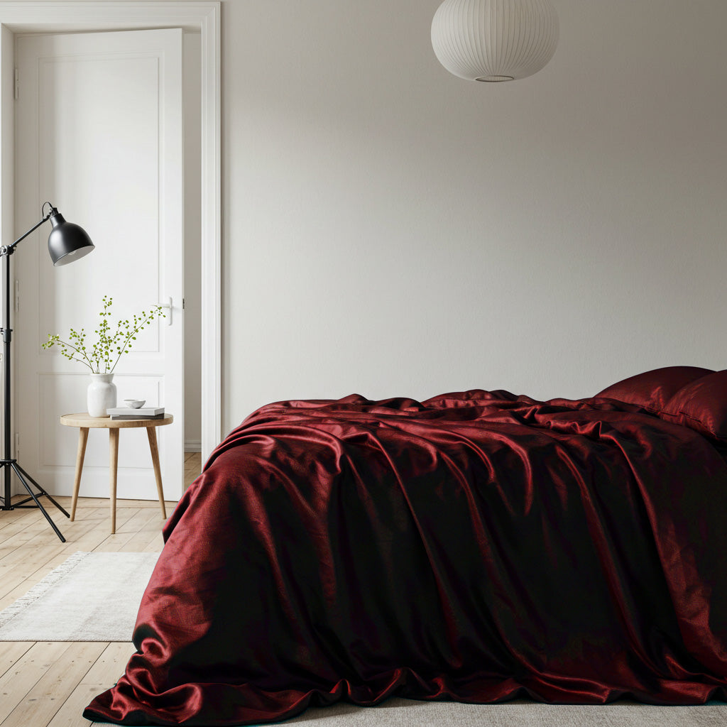 Luxurious Wine Red Satin Sheet Set - Deep Pocket Design