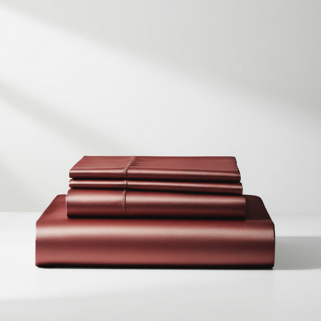 Luxurious Wine Red Satin Sheet Set - Deep Pocket Design