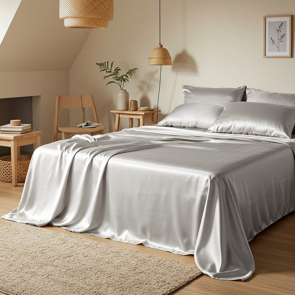 Ivory & Deene Satin Quilt Cover - Luxurious Silver Bedding