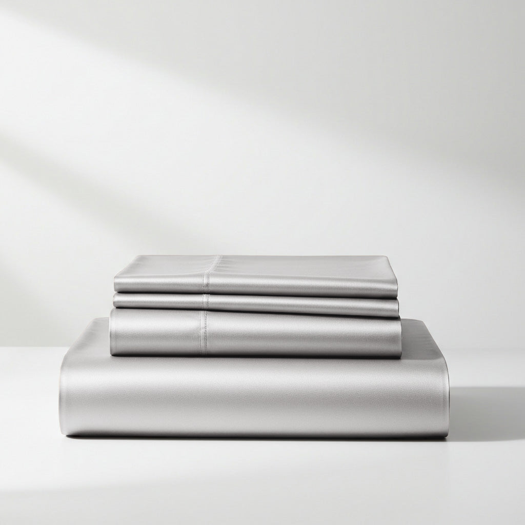 Luxurious Silver Satin Sheet Set - Deep Fitted & Soft Comfort