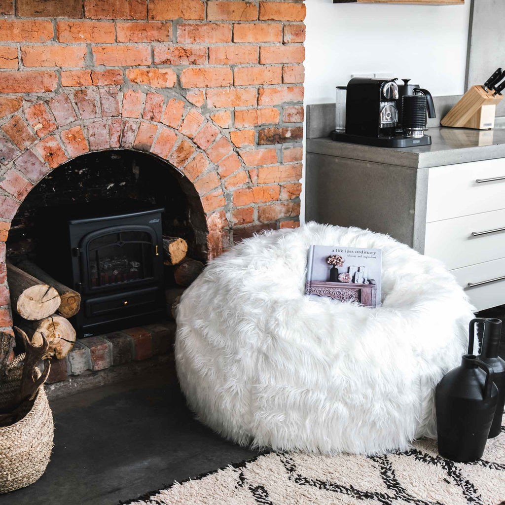 Luxury White Faux Fur Bean Bag for Comfort & Style