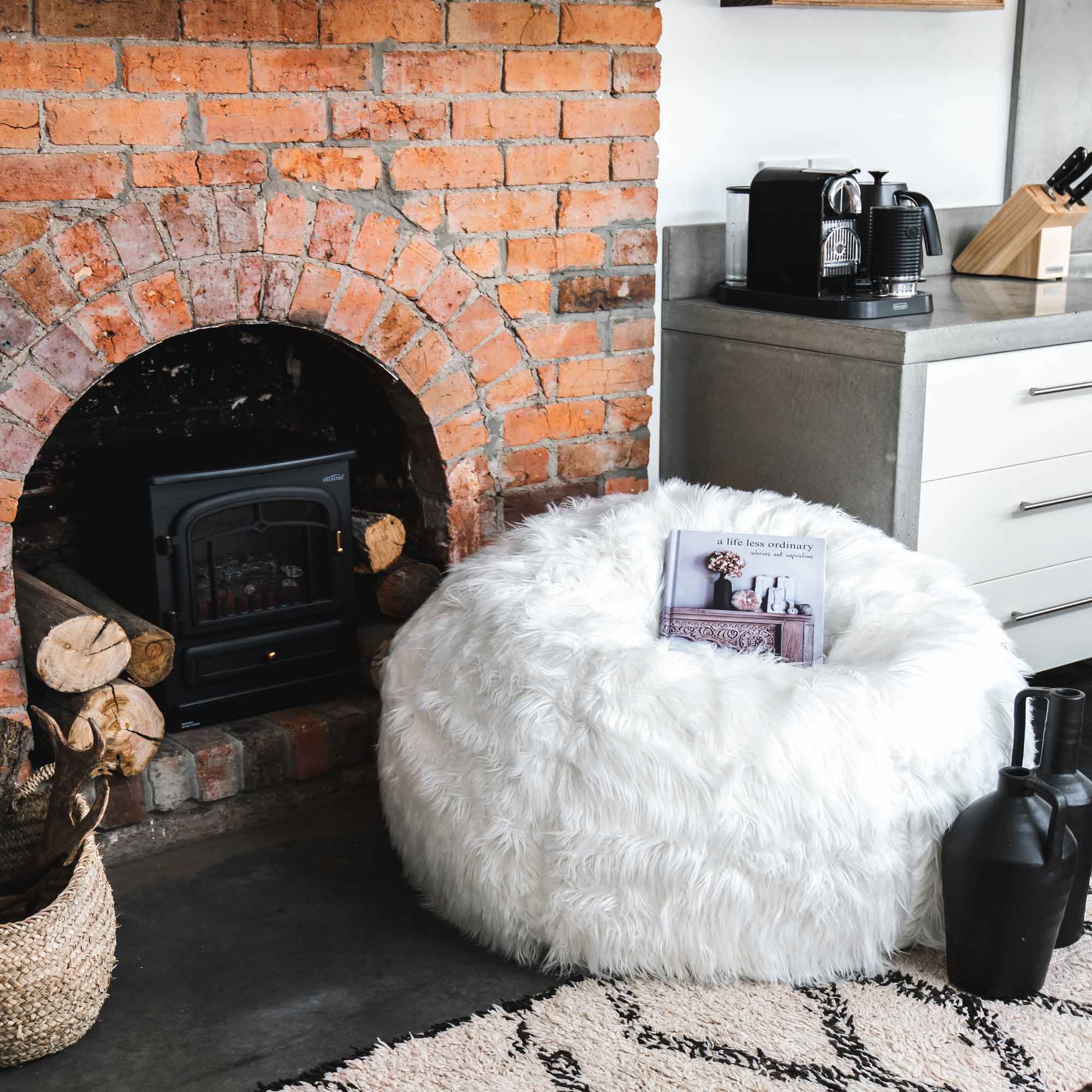 Luxury White Faux Fur Bean Bag for Comfort & Style