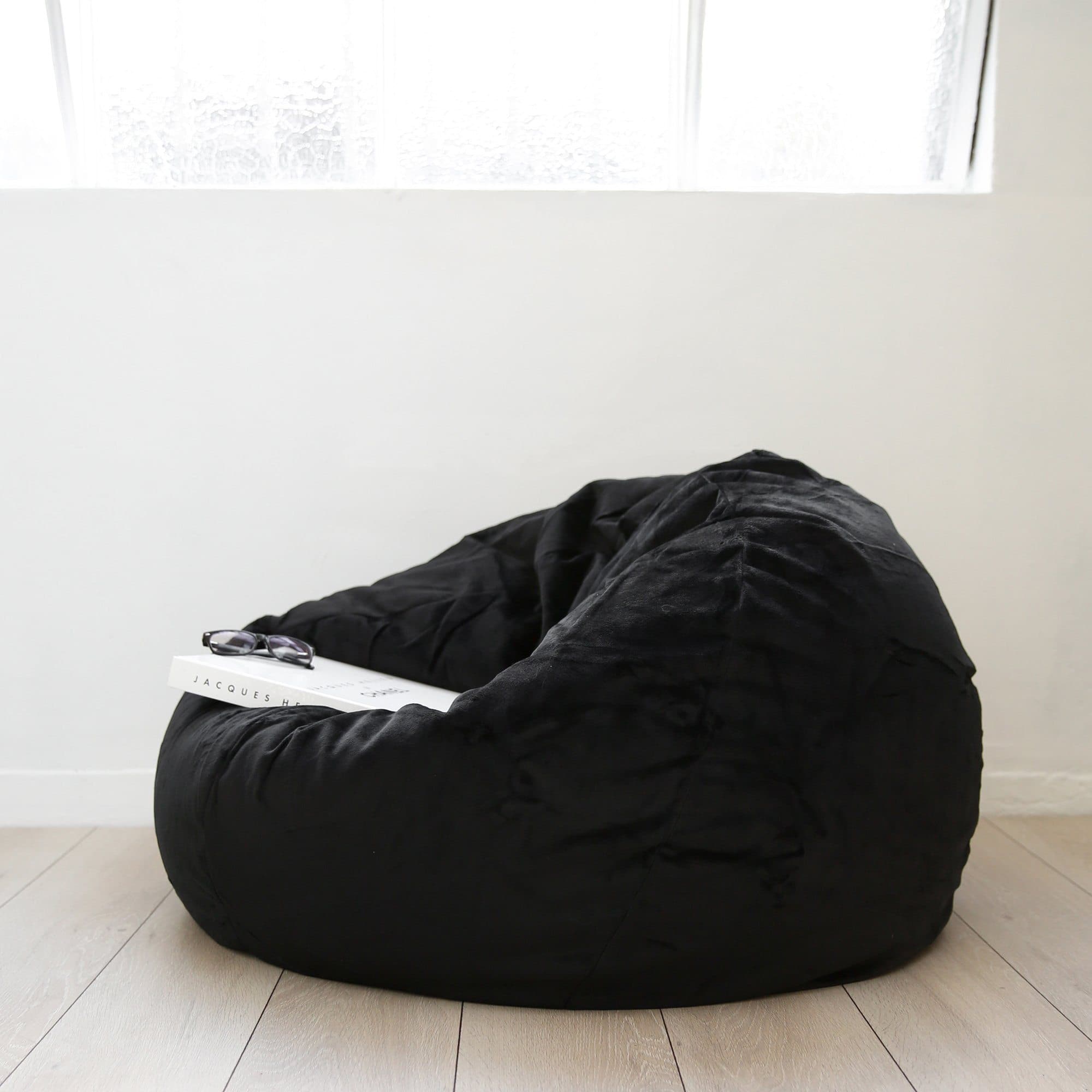 Luxurious Black Faux Fur Bean Bag – Plush Comfort & Style