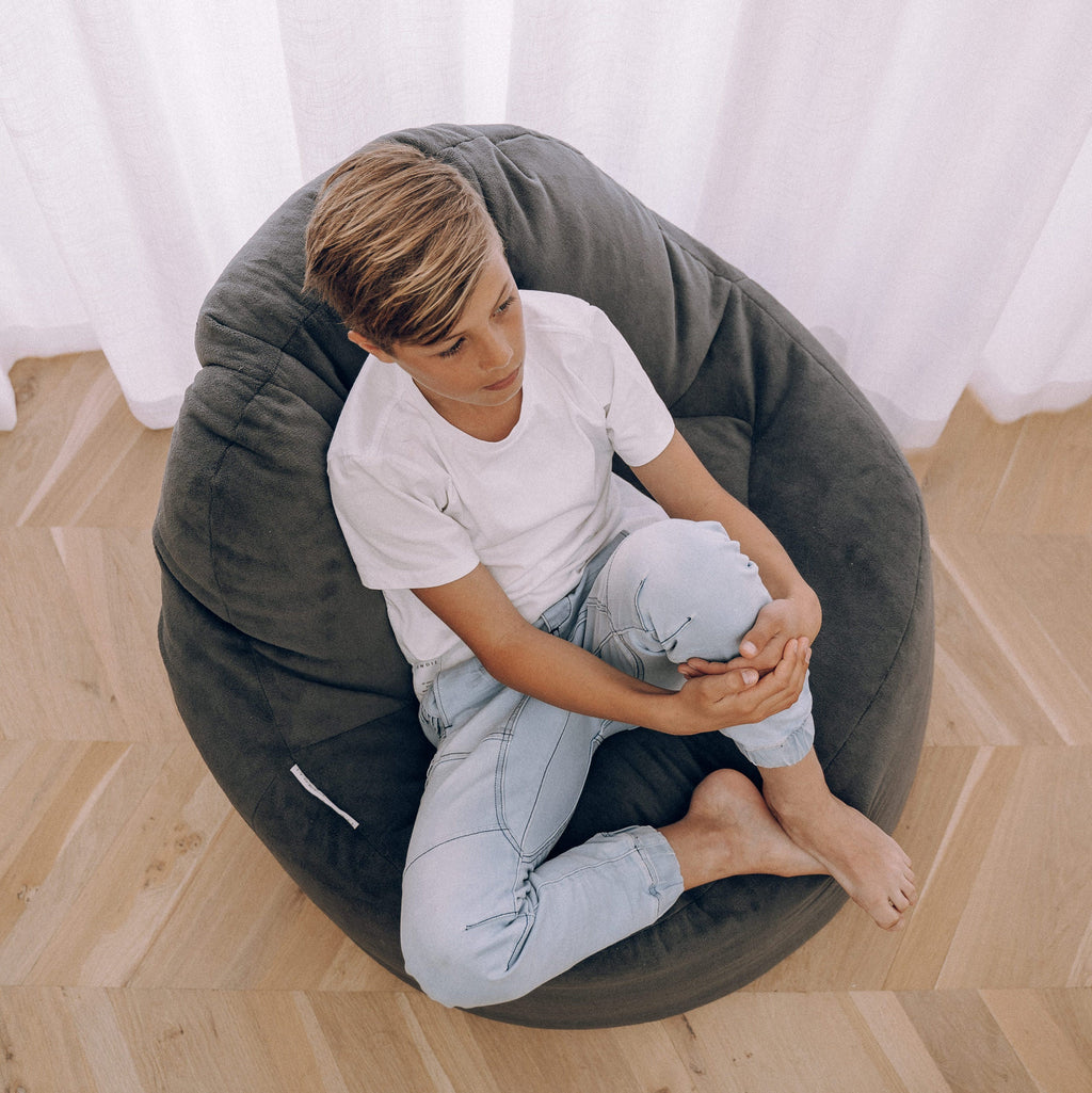 Charcoal Plush Faux Fur Bean Bag Chair Cover - Relax in Style