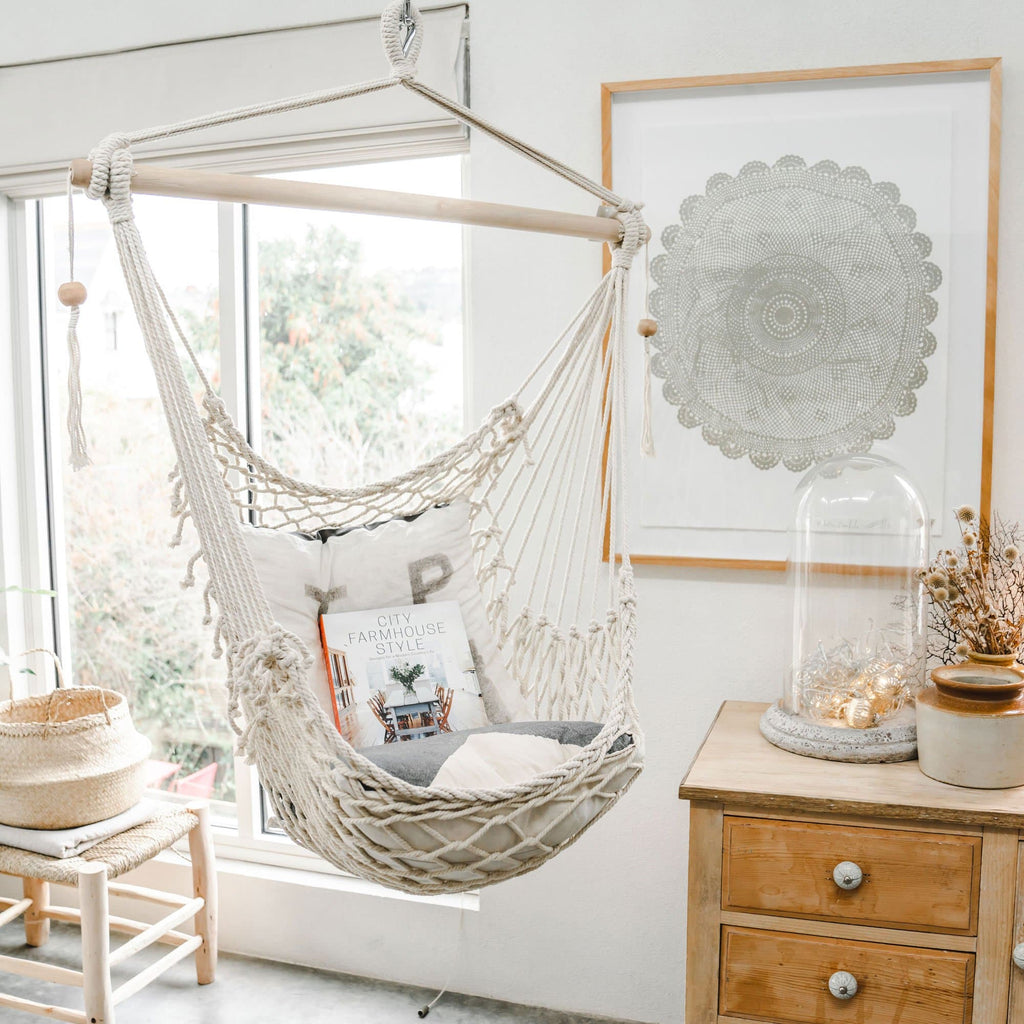 Salvador Macrame Hammock Chair - Elegant Natural Hanging Seat