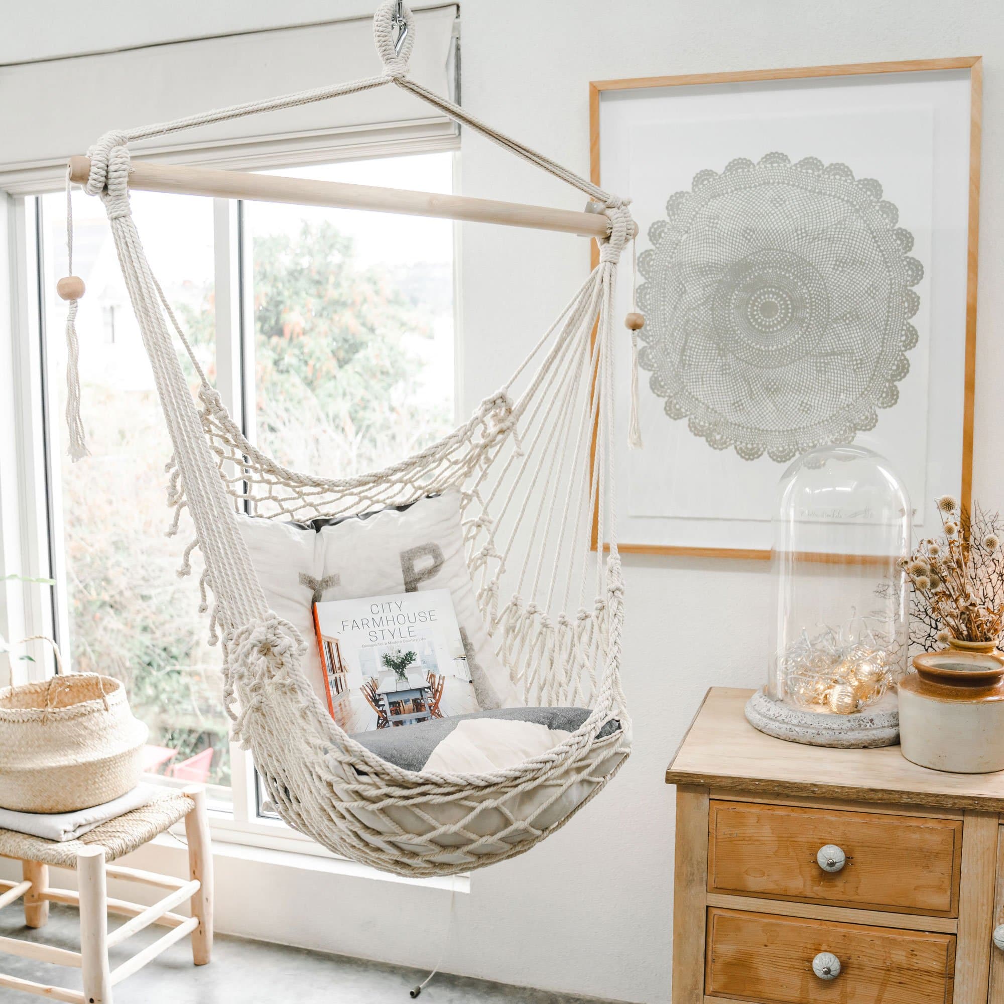 Salvador Macrame Hammock Chair - Elegant Natural Hanging Seat